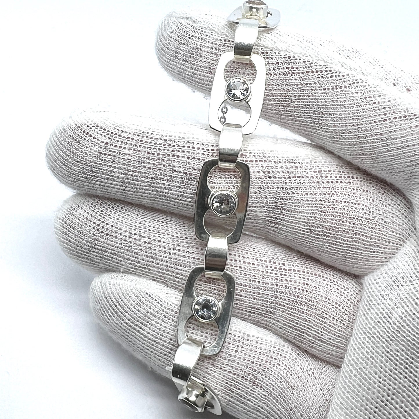 Salovaara, Finland 1960-70s. Vintage Sterling Silver Rock Crystal Bracelet.