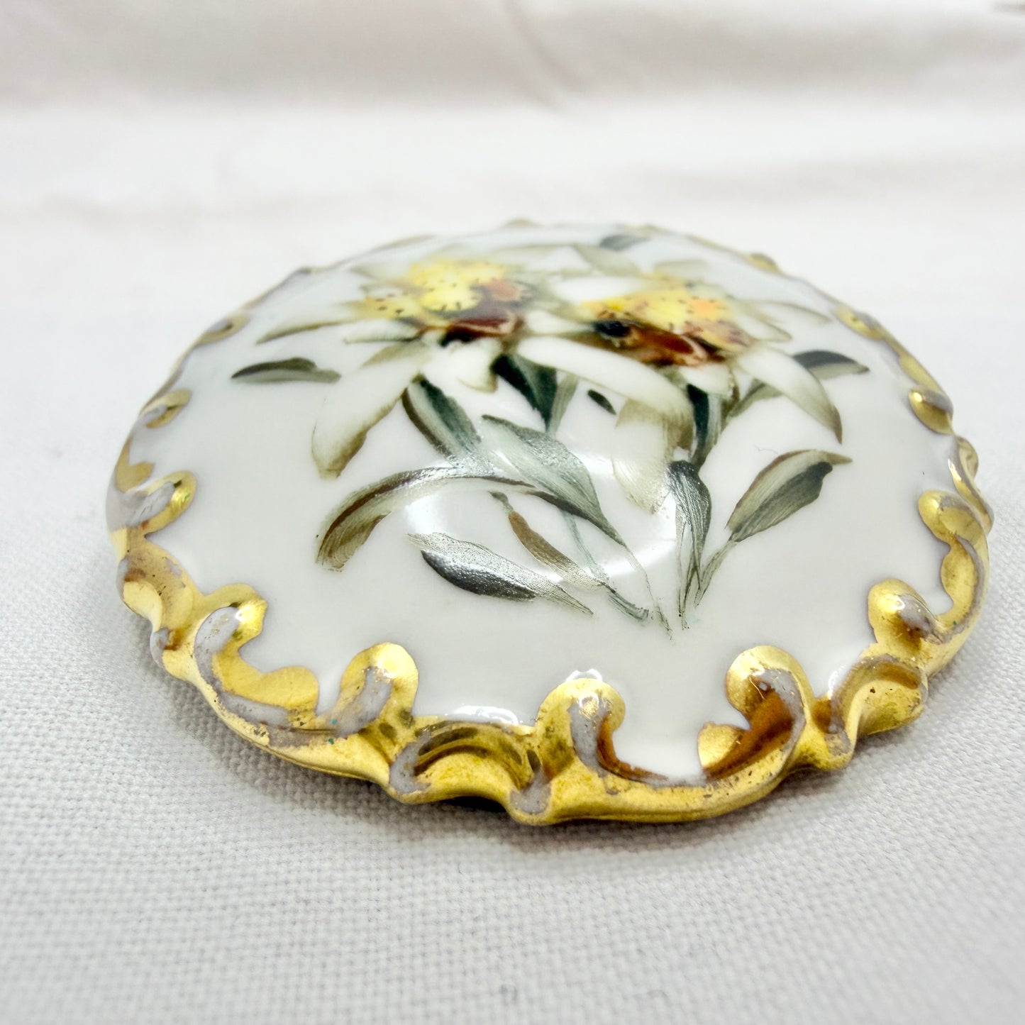 Rosenthal, Germany. Vintage Porcelain Edelweiss Brooch.