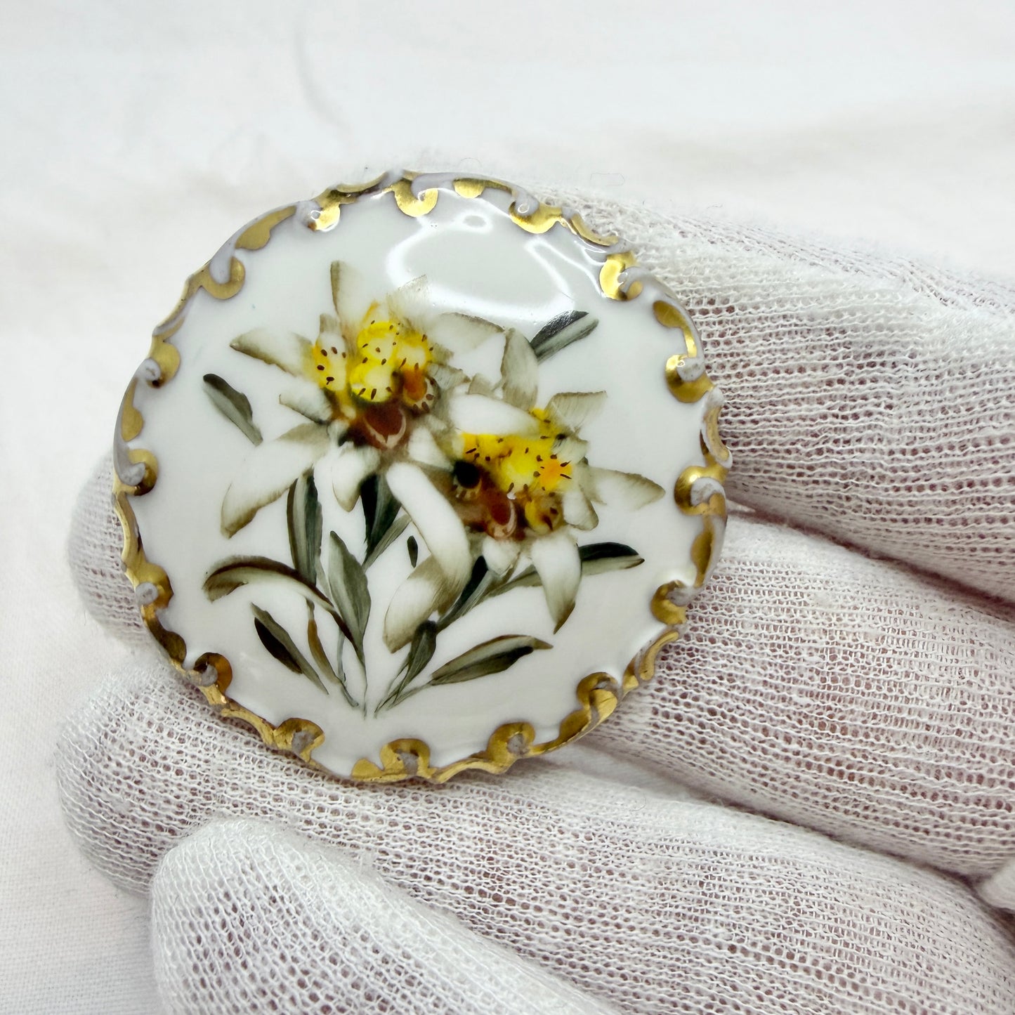 Rosenthal, Germany. Vintage Porcelain Edelweiss Brooch.