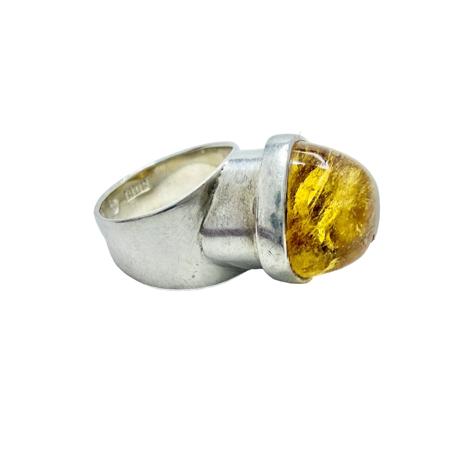 Sidsel Ränge, Sweden c 1960. Vintage Sterling Silver Citrine Ring.