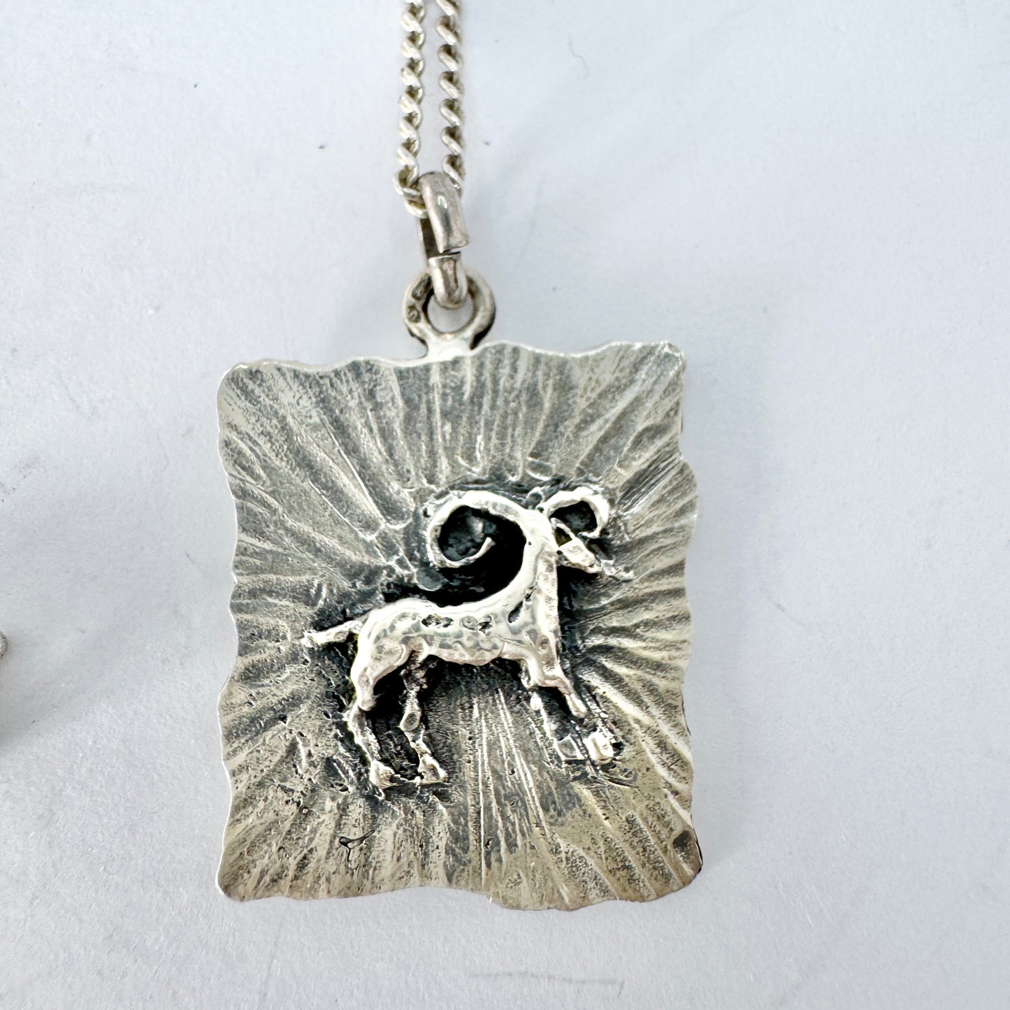 Friedrich Speidel, Germany ca 1970. Vintage Silver Zodiac Aries Pendant Necklace.