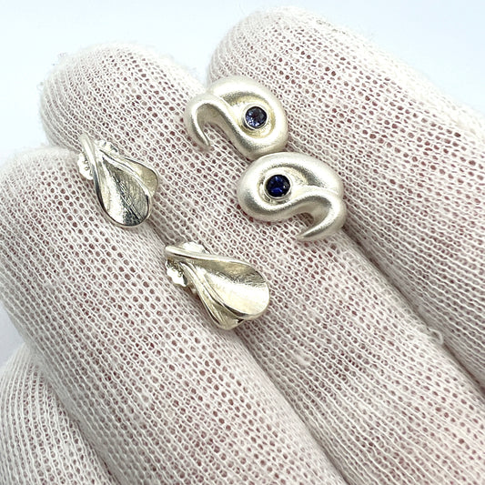 Two Pair of Sterling Silver Stud Earrings. One Pair Kalevala Koru, Finland.