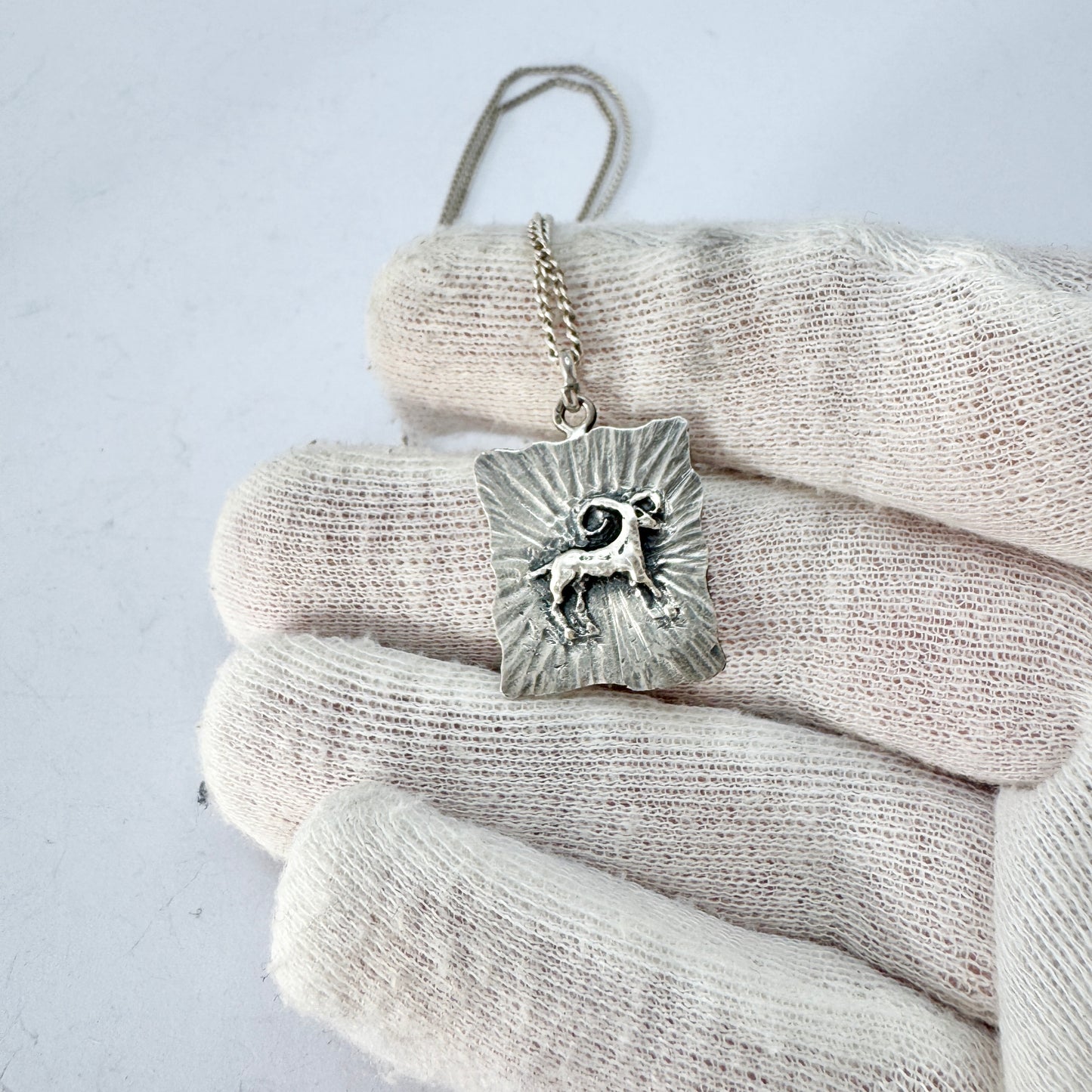 Friedrich Speidel, Germany ca 1970. Vintage Silver Zodiac Aries Pendant Necklace.