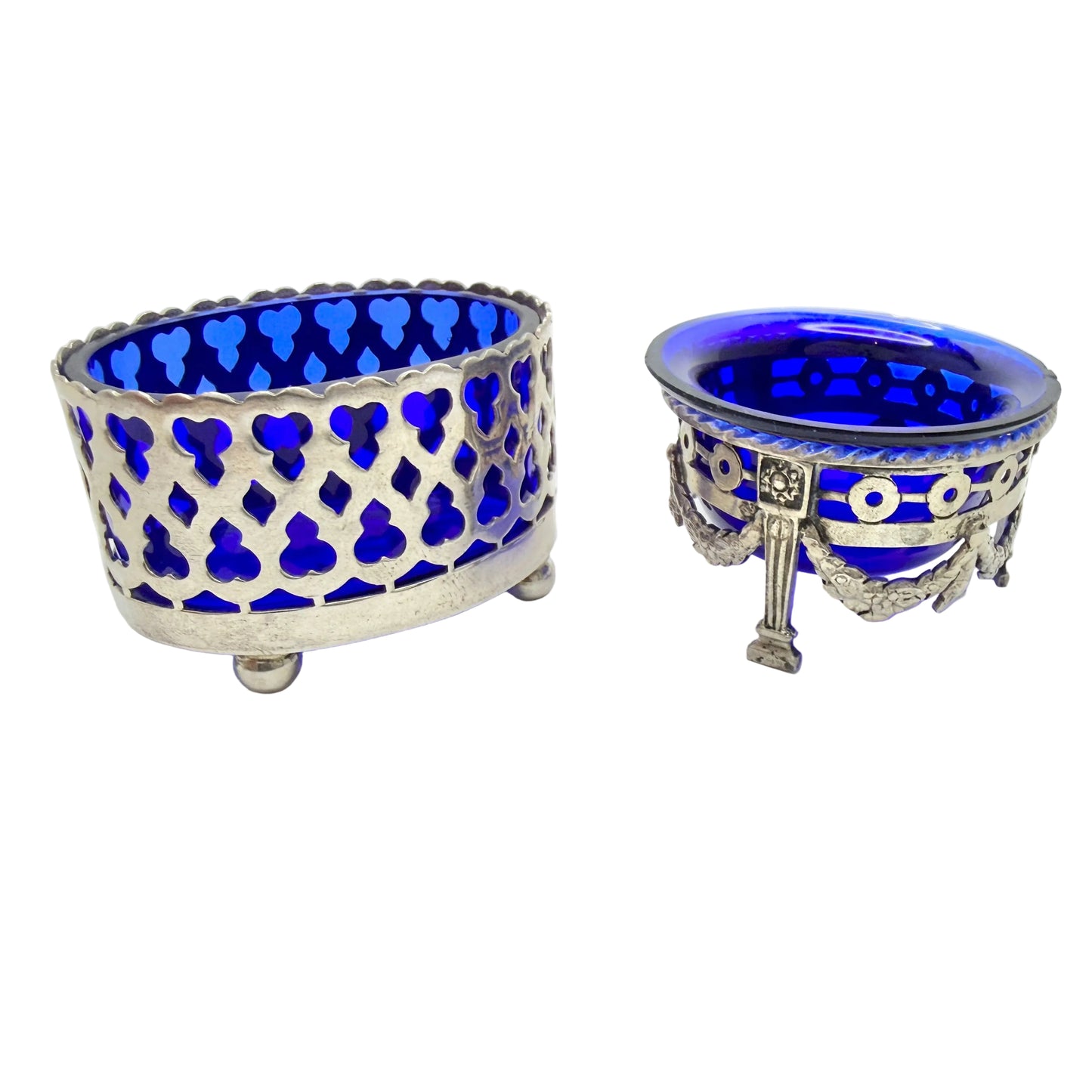 France and The Netherlands. Two Antique Silver Salt Cellars.
