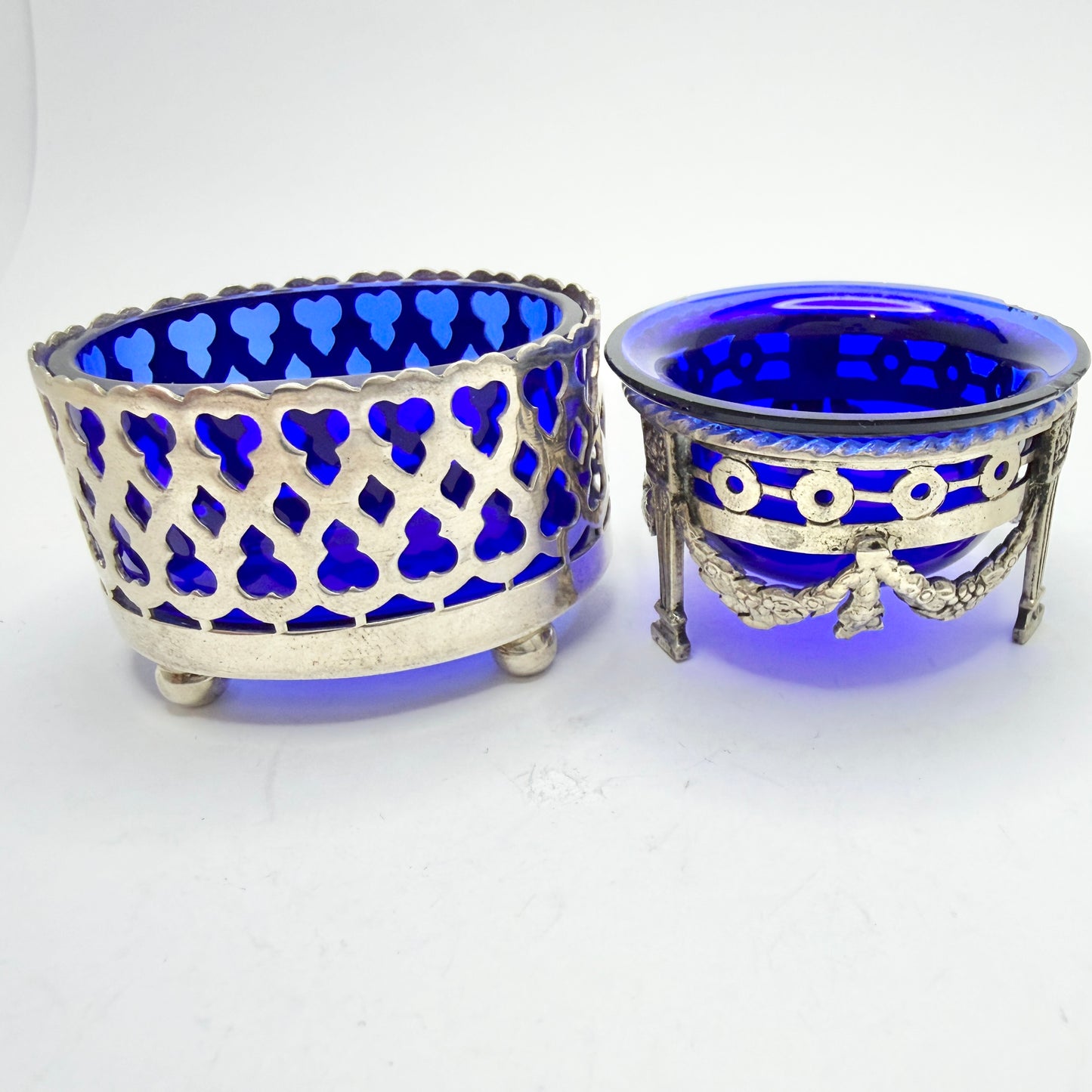France and The Netherlands. Two Antique Silver Salt Cellars.