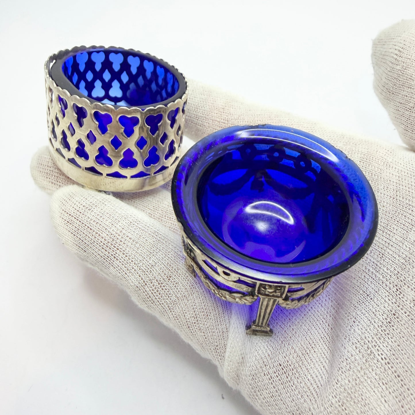 France and The Netherlands. Two Antique Silver Salt Cellars.