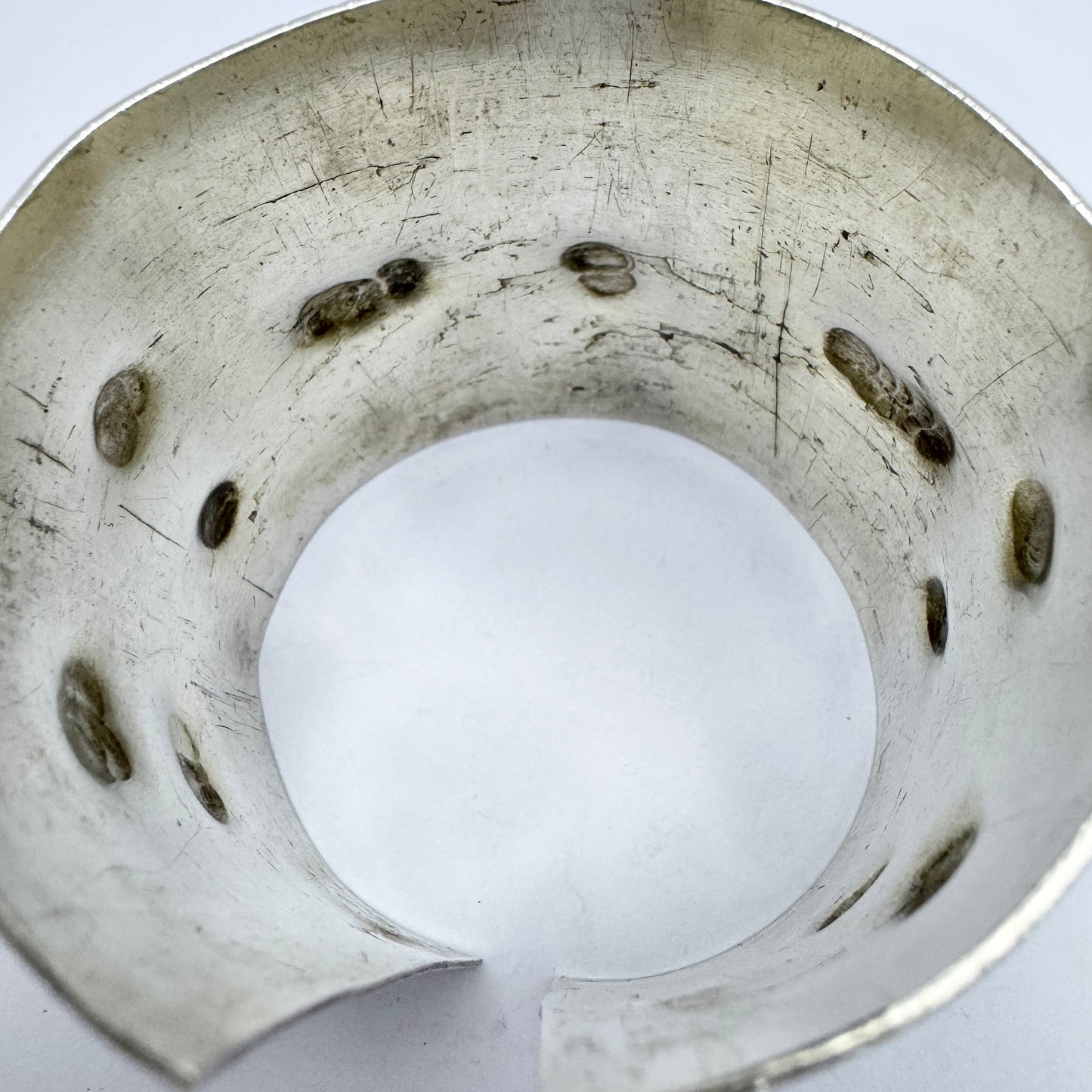 North Africa. Chunky 106gram Vintage Solid Silver Fish Flower Cuff Bracelet.