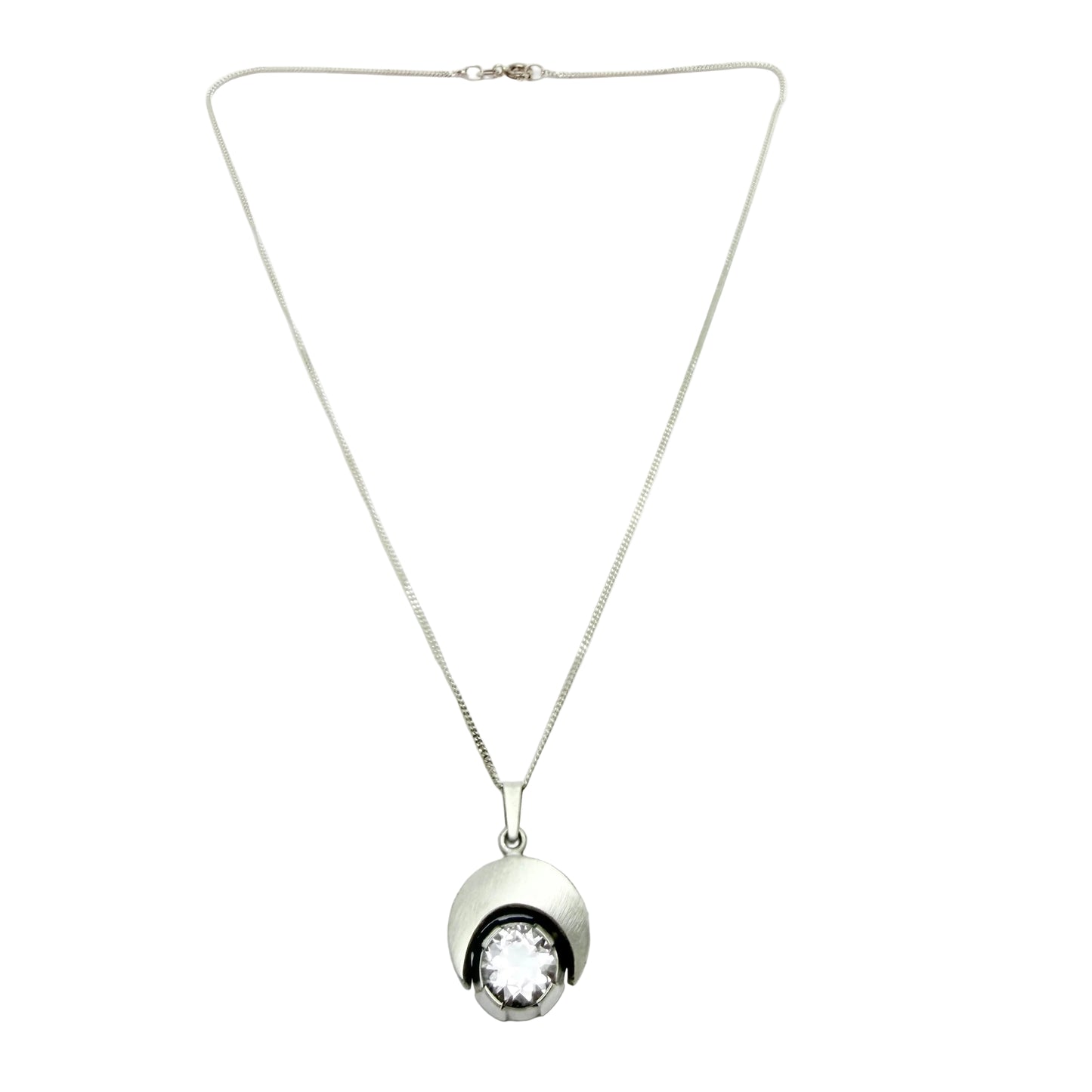 Karl Laine for FinnFeelings, Finland. Vintage Sterling Silver Rock Crystal Pendant Necklace.