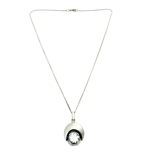 Karl Laine for FinnFeelings, Finland. Vintage Sterling Silver Rock Crystal Pendant Necklace.