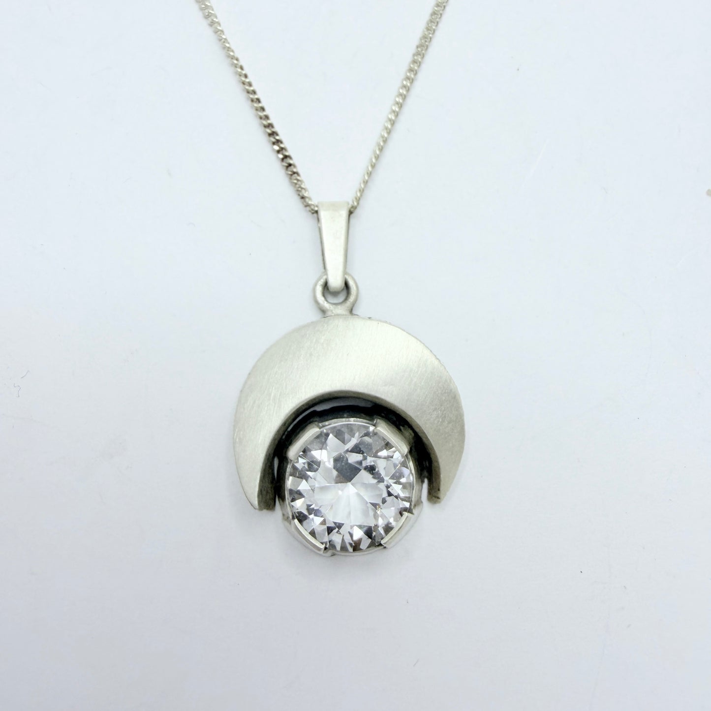 Karl Laine for FinnFeelings, Finland. Vintage Sterling Silver Rock Crystal Pendant Necklace.