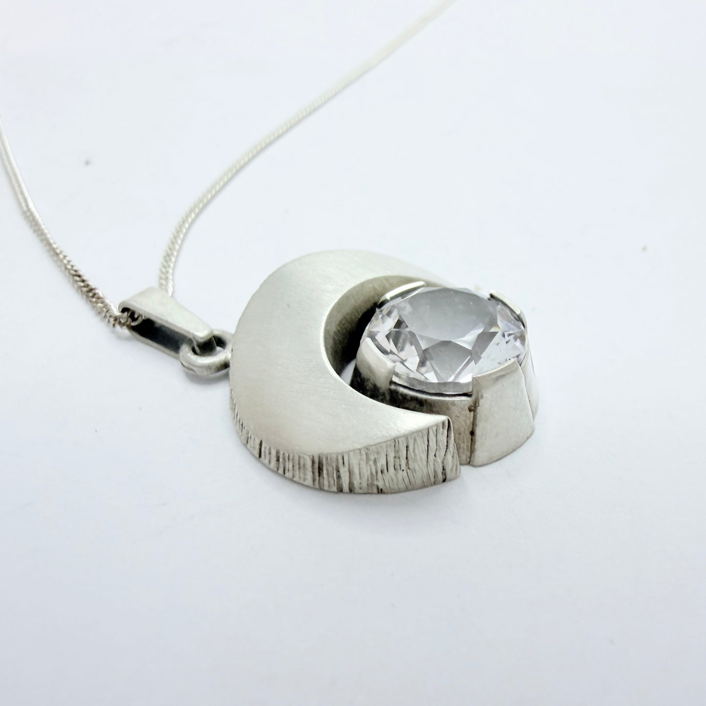 Karl Laine for FinnFeelings, Finland. Vintage Sterling Silver Rock Crystal Pendant Necklace.