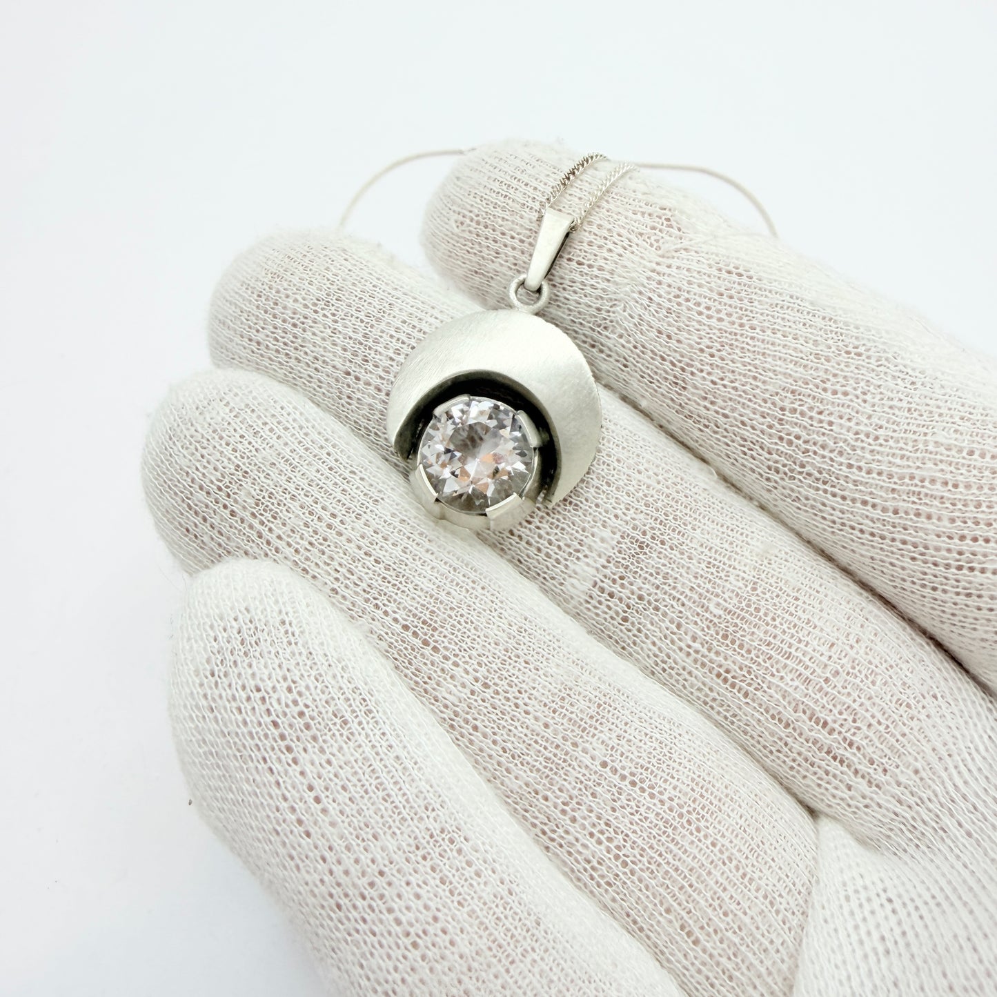 Karl Laine for FinnFeelings, Finland. Vintage Sterling Silver Rock Crystal Pendant Necklace.