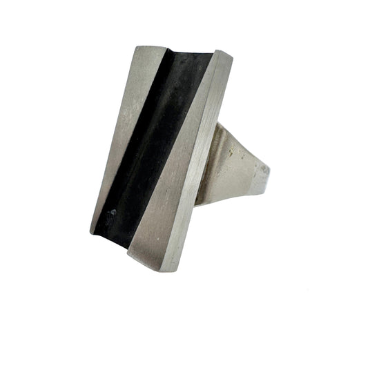 Bold Vintage 1970s Pewter Brutalist Ring