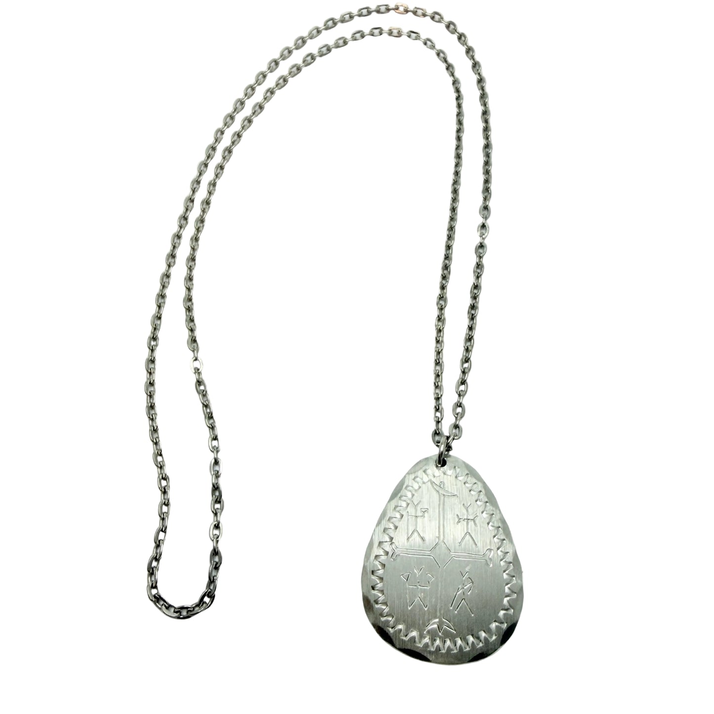 Sweden. Vintage Sami / Laplander Shaman Drum Design Pewter Pendant Necklace.