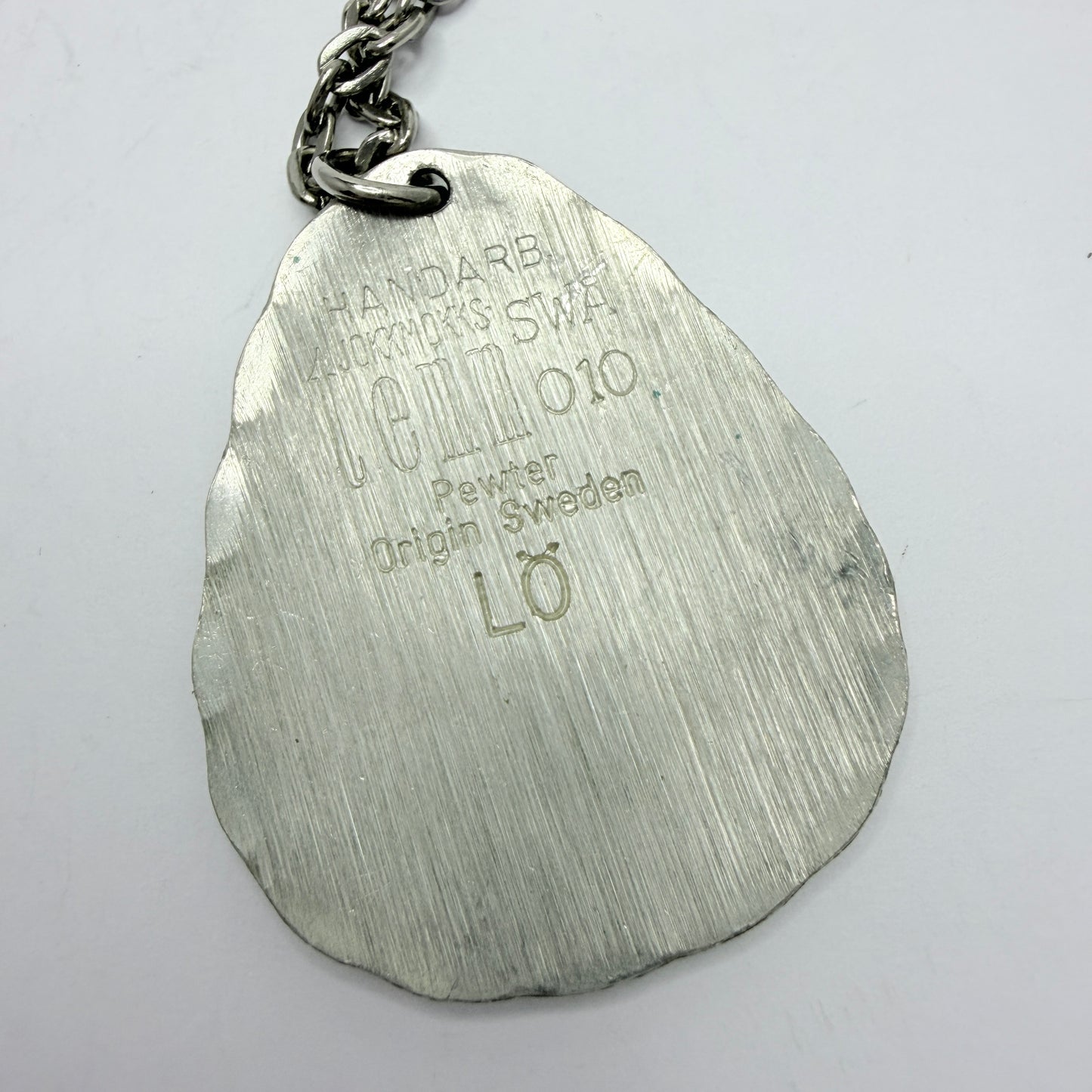 Sweden. Vintage Sami / Laplander Shaman Drum Design Pewter Pendant Necklace.