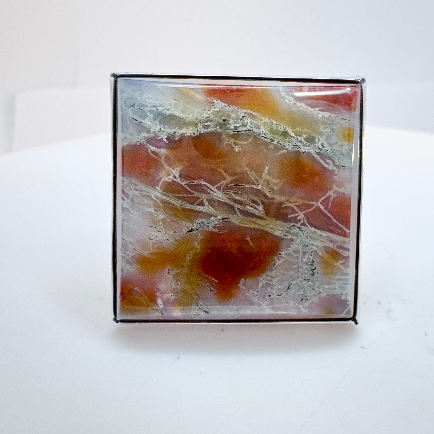 Bent Knudsen, Denmark 1960s. Bold Vintage Sterling Silver Moss Agate Ring.