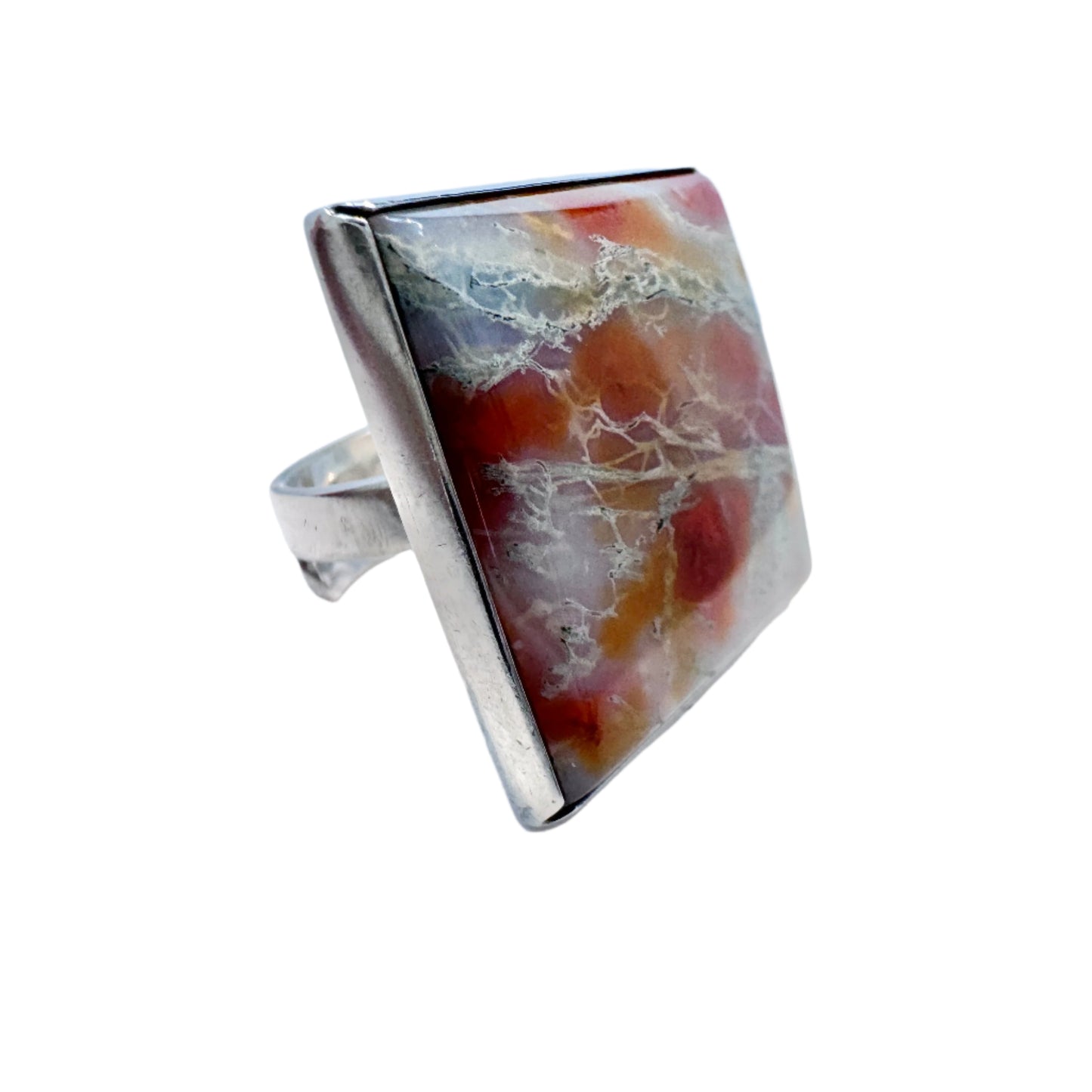 Bent Knudsen, Denmark 1960s. Bold Vintage Sterling Silver Moss Agate Ring.
