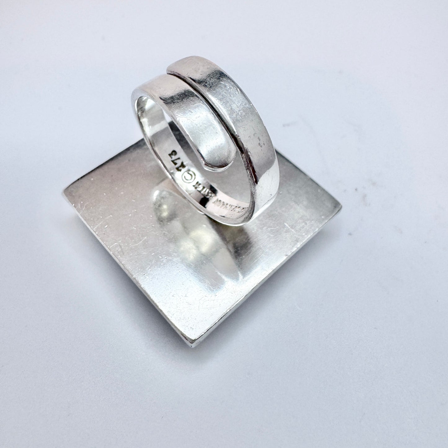 Bent Knudsen, Denmark 1960s. Bold Vintage Sterling Silver Moss Agate Ring.