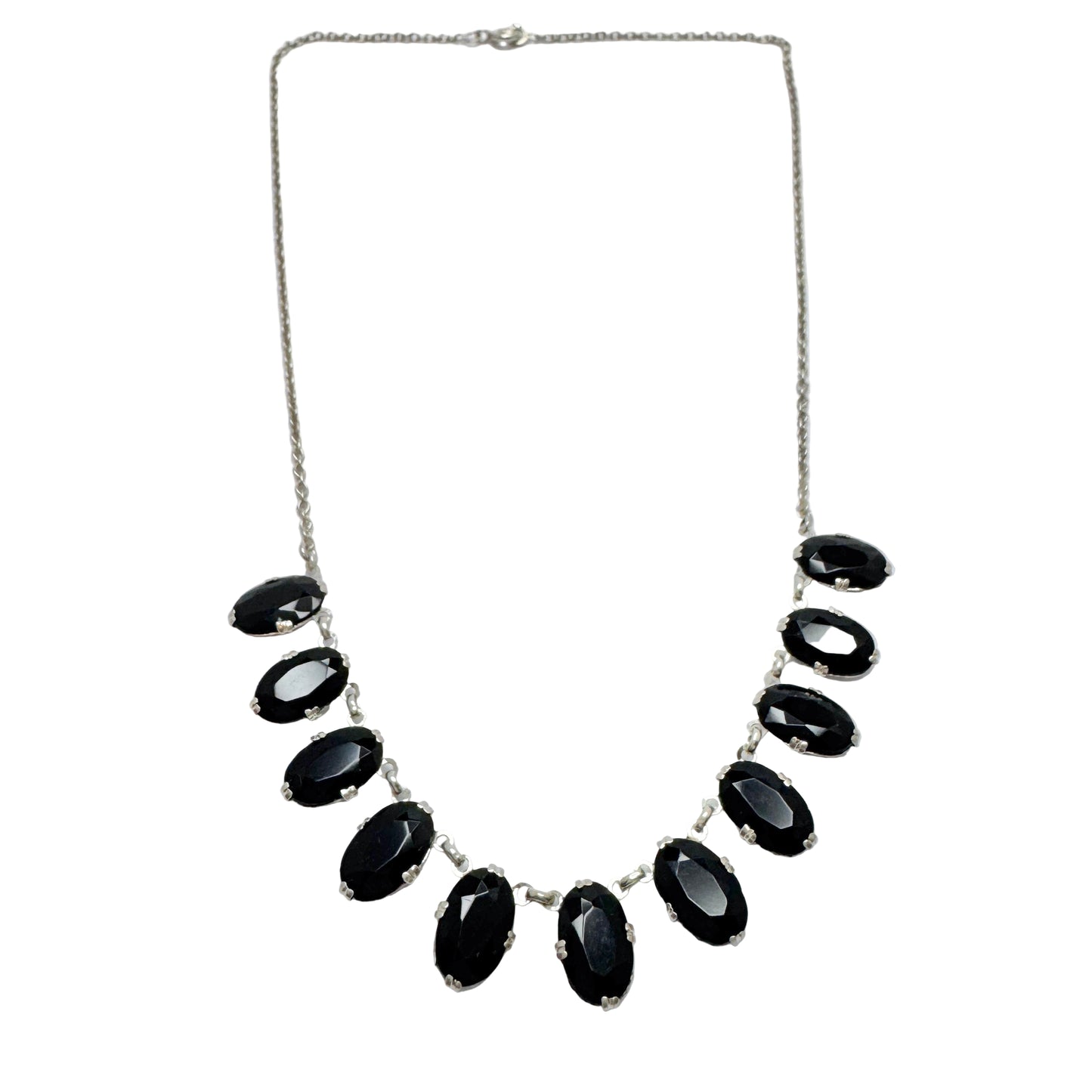 Sweden Early-Mid 1900s Vintage Solid Silver French Jet Necklace.