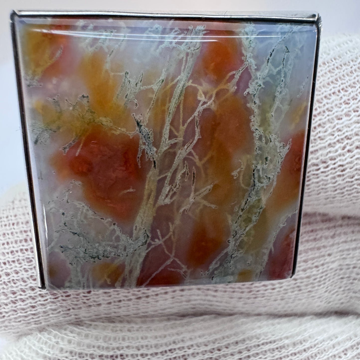 Bent Knudsen, Denmark 1960s. Bold Vintage Sterling Silver Moss Agate Ring.