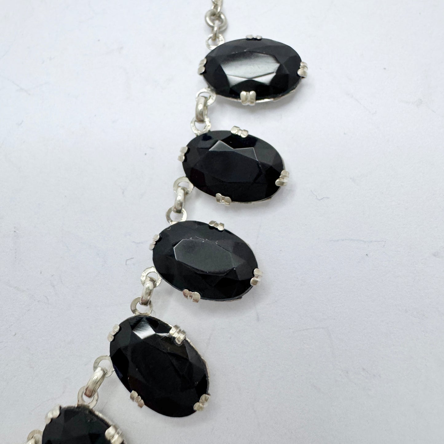 Sweden Early-Mid 1900s Vintage Solid Silver French Jet Necklace.