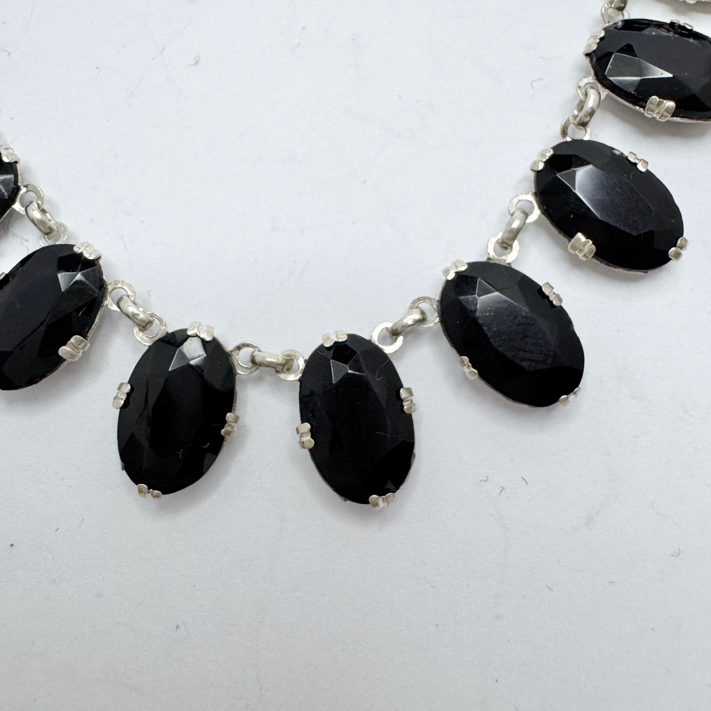 Sweden Early-Mid 1900s Vintage Solid Silver French Jet Necklace.