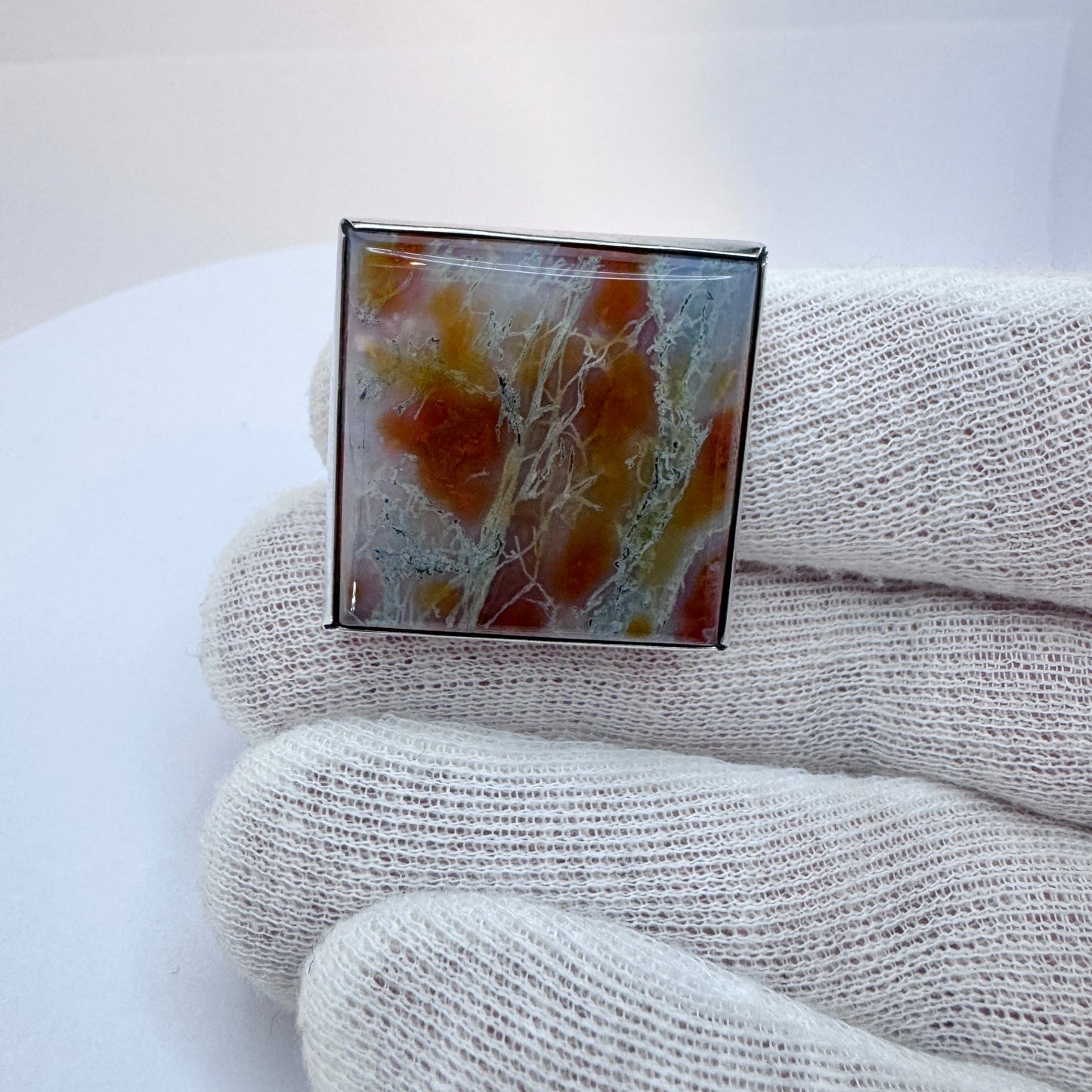 Bent Knudsen, Denmark 1960s. Bold Vintage Sterling Silver Moss Agate Ring.