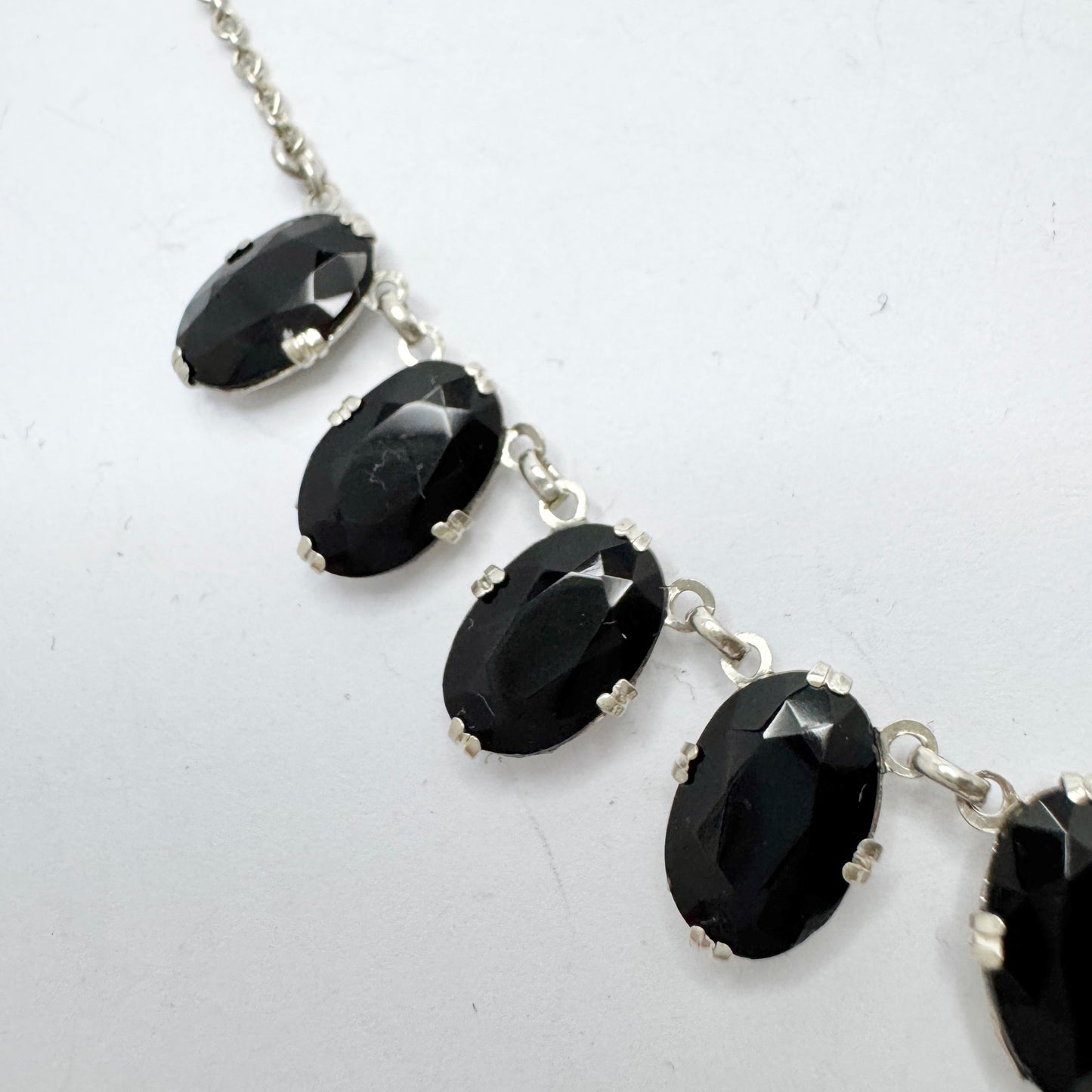 Sweden Early-Mid 1900s Vintage Solid Silver French Jet Necklace.