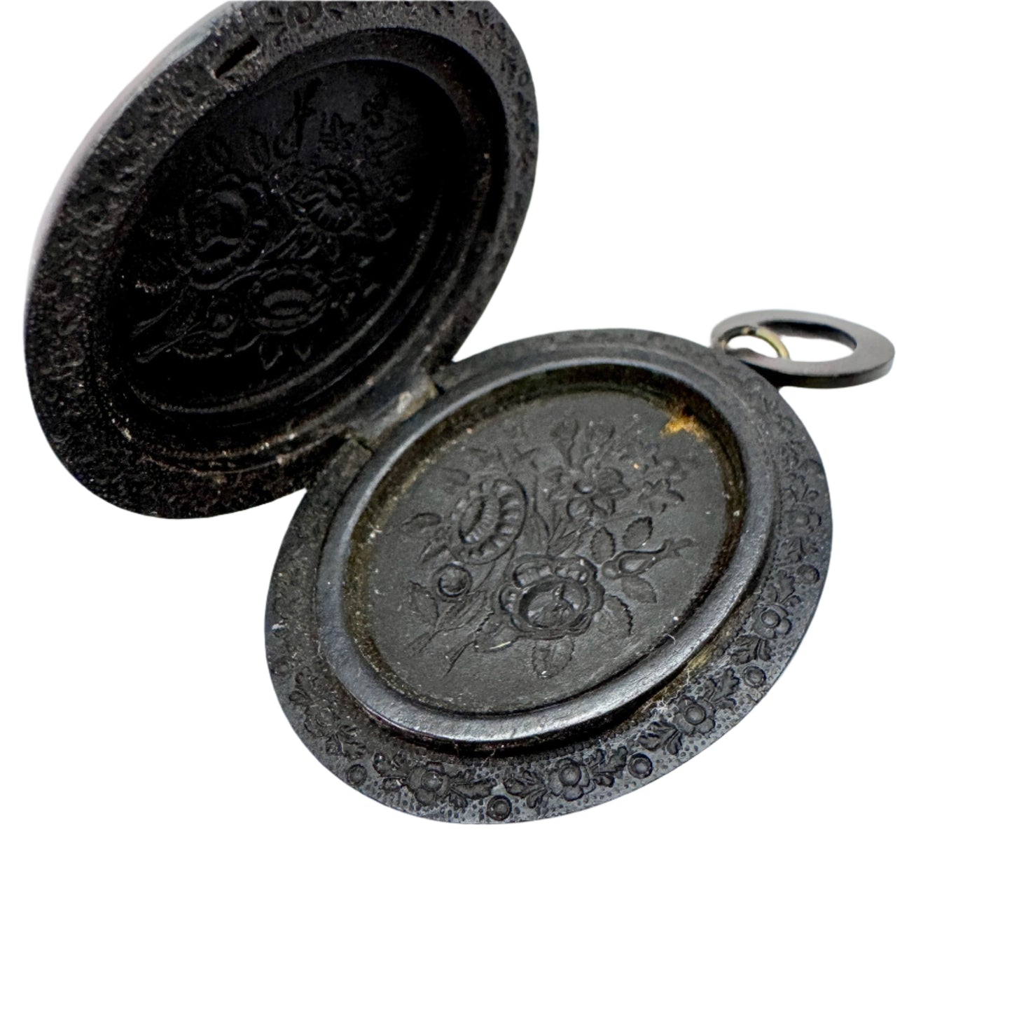Antique Victorian Vulcanite Mourning Locket Pendant.