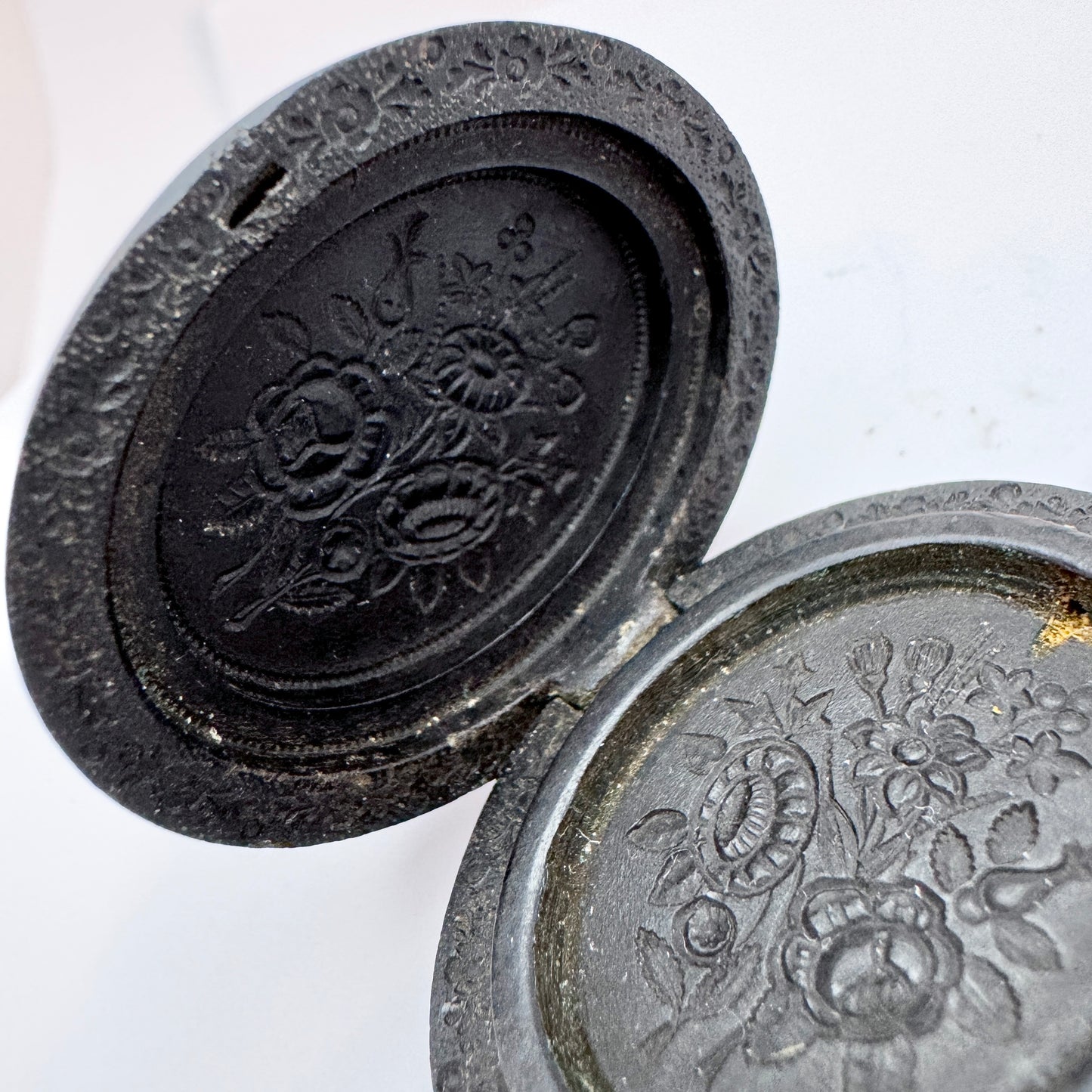 Antique Victorian Vulcanite Mourning Locket Pendant.