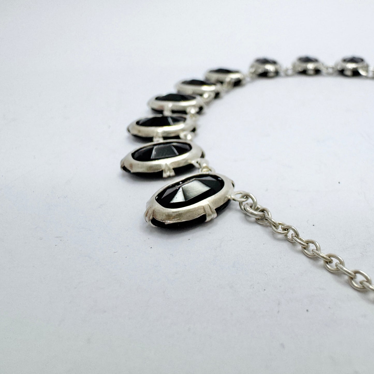 Sweden Early-Mid 1900s Vintage Solid Silver French Jet Necklace.