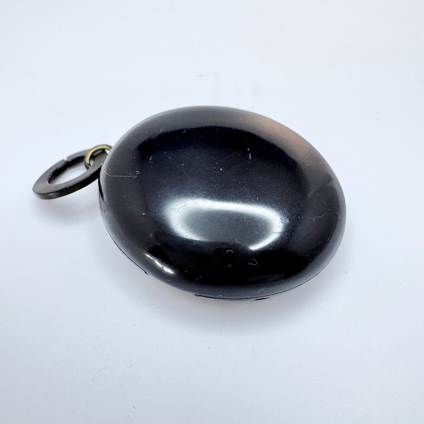 Antique Victorian Vulcanite Mourning Locket Pendant.