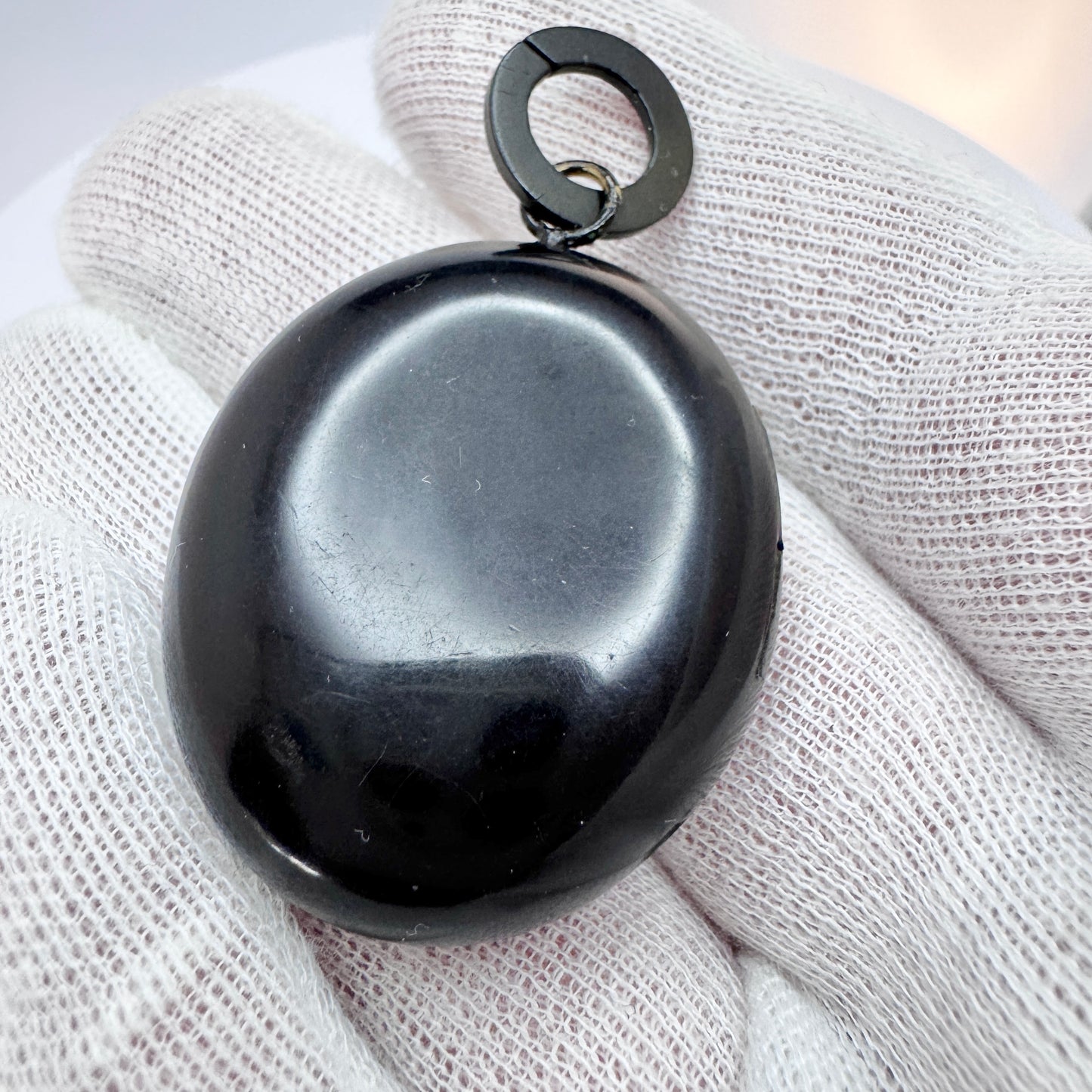 Antique Victorian Vulcanite Mourning Locket Pendant.