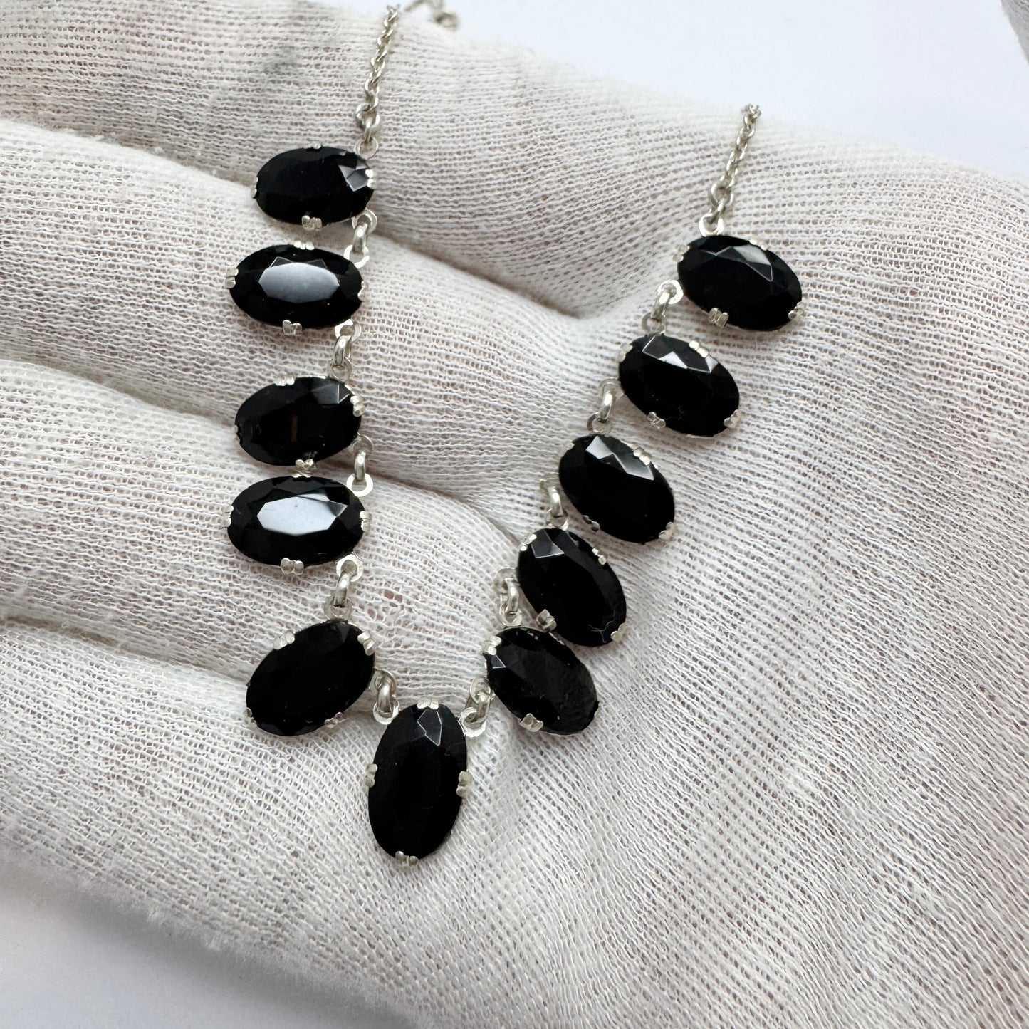 Sweden Early-Mid 1900s Vintage Solid Silver French Jet Necklace.