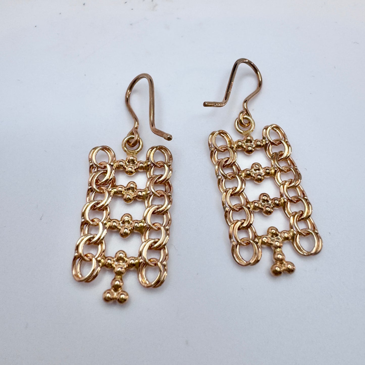 Göte Engström, Sweden c 1970s. Vintage 18k Gold Double Bismarck Earrings.