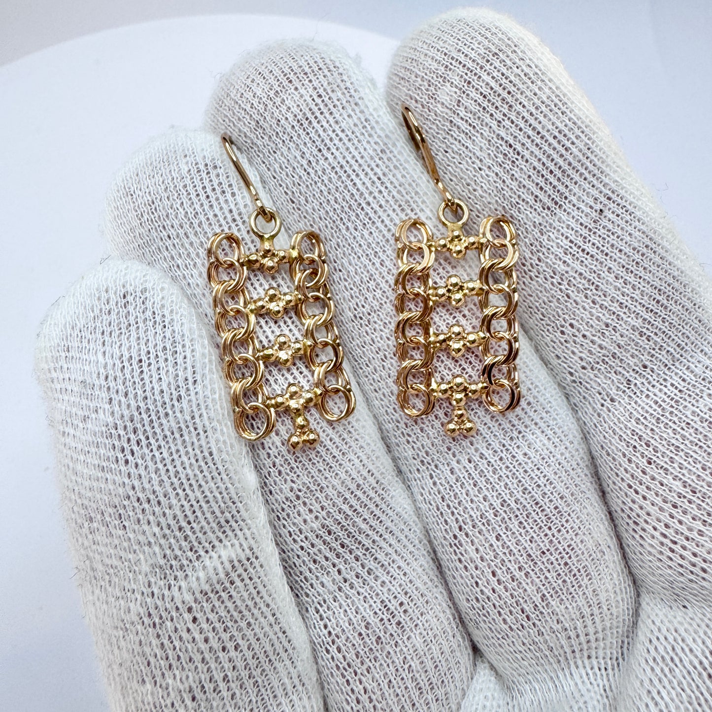 Göte Engström, Sweden c 1970s. Vintage 18k Gold Double Bismarck Earrings.