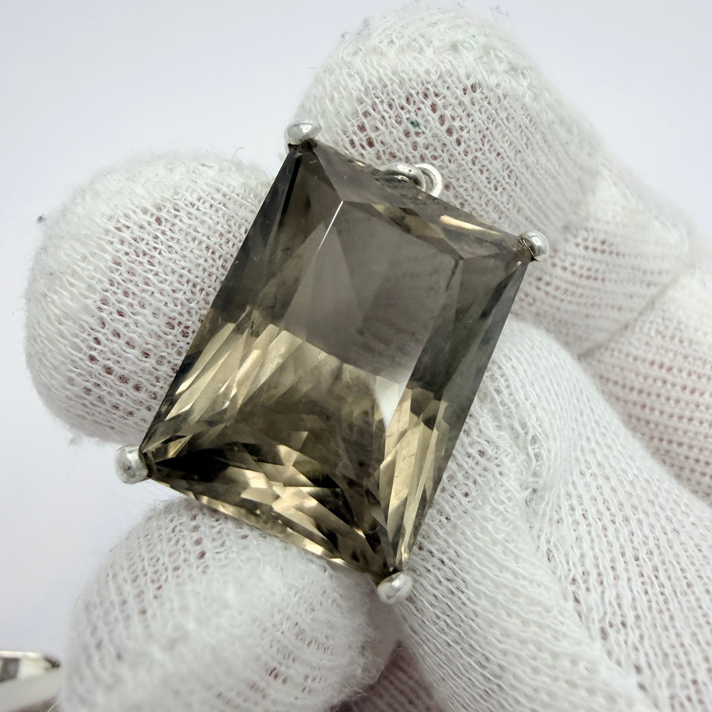 Vintage Sterling Silver Smoky Quartz Ring + Pendant.