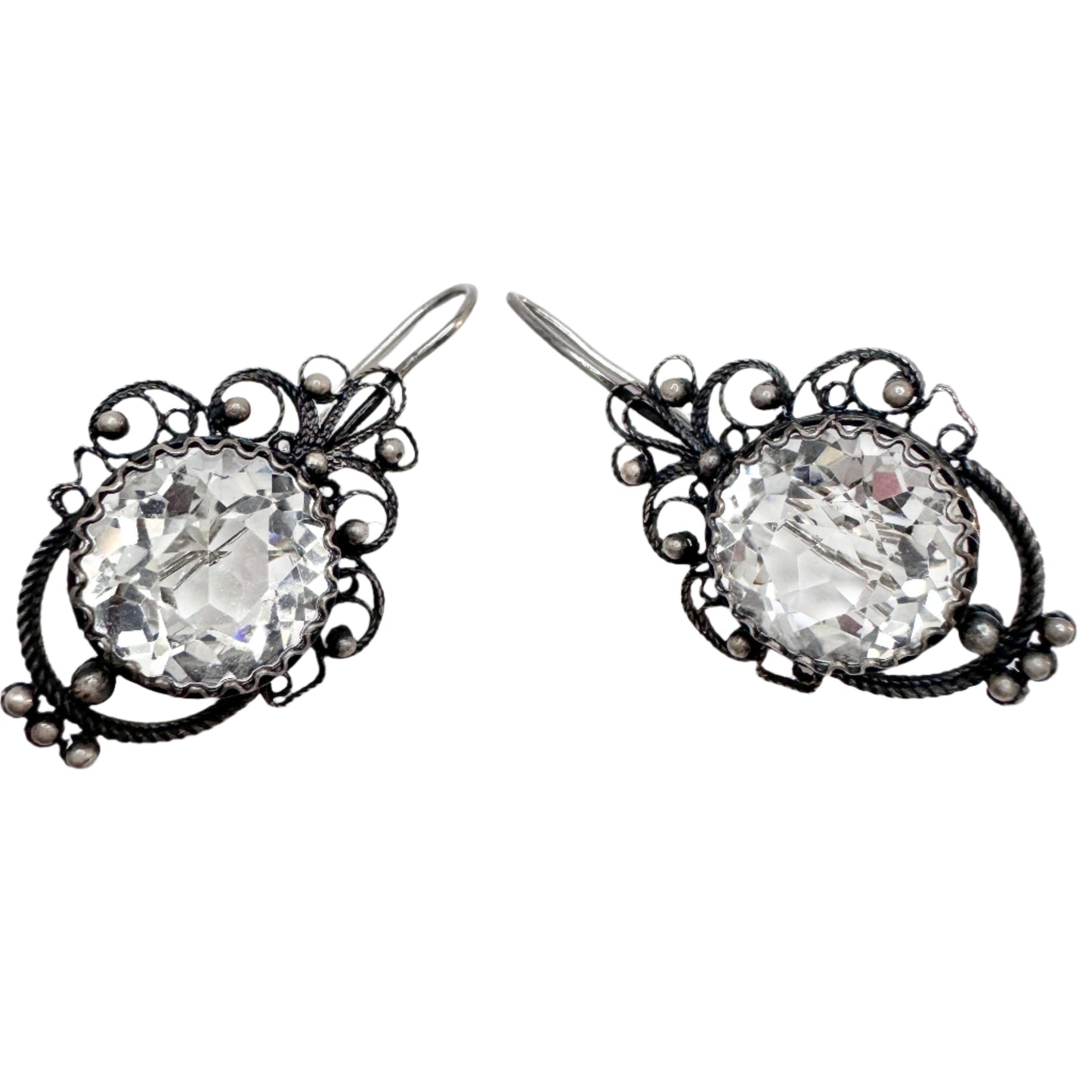 USSR. Vintage Solid Silver Rock Crystal Large Earrings.