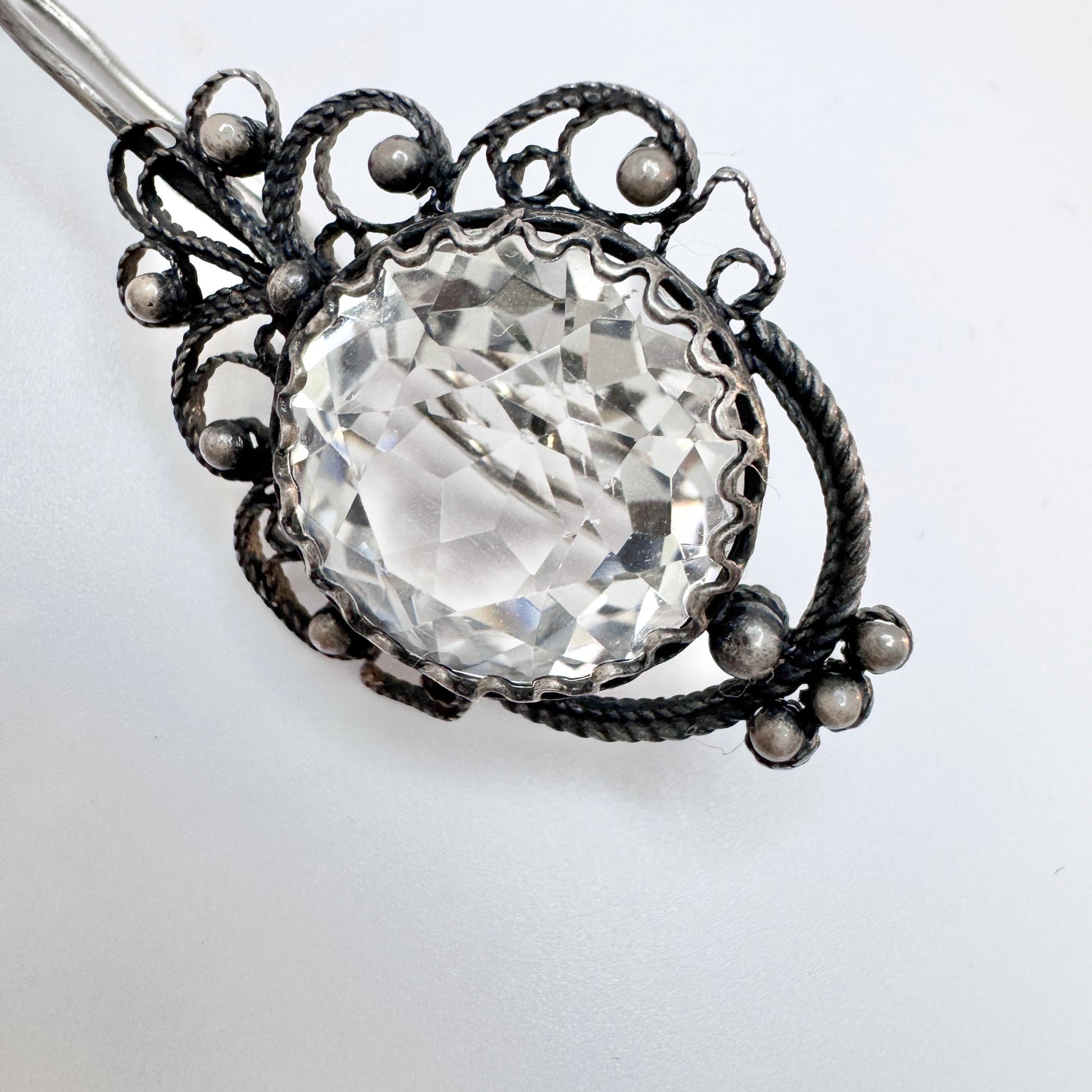 USSR. Vintage Solid Silver Rock Crystal Large Earrings.