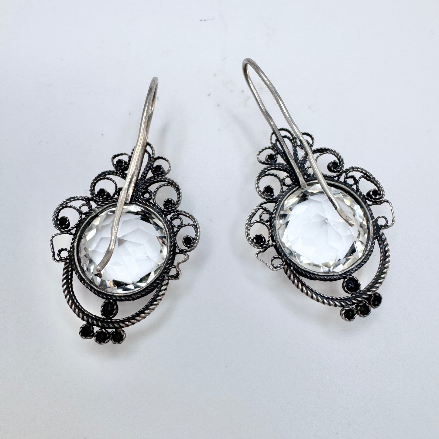 USSR. Vintage Solid Silver Rock Crystal Large Earrings.