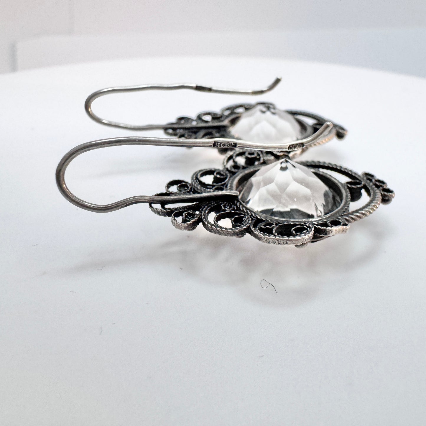 USSR. Vintage Solid Silver Rock Crystal Large Earrings.