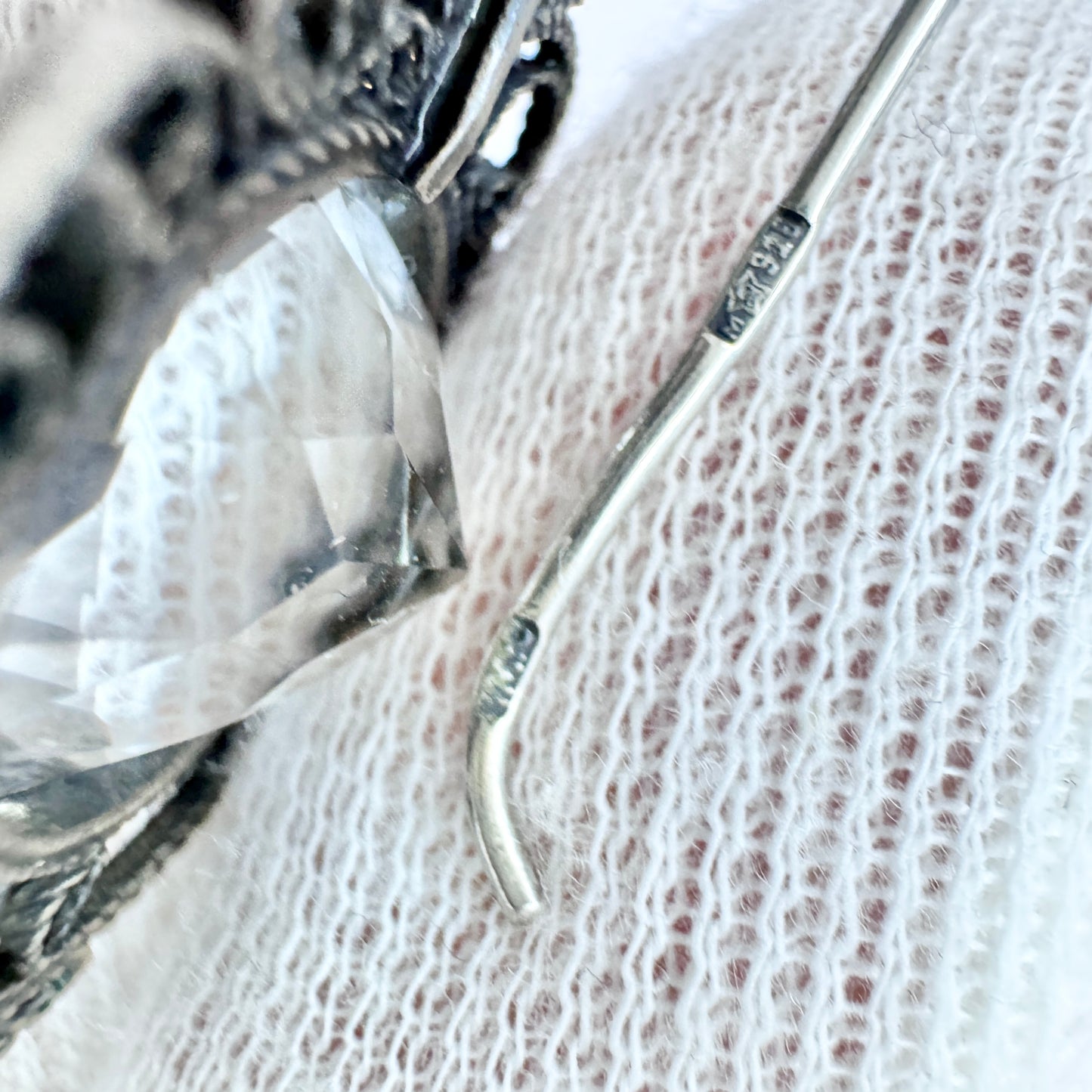 USSR. Vintage Solid Silver Rock Crystal Large Earrings.