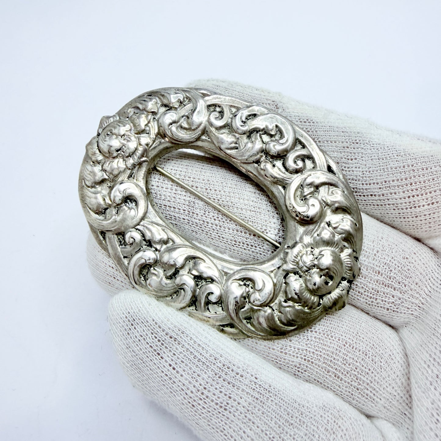 Denmark / Norway early 1900s. Large Antique Solid Silver Brooch.