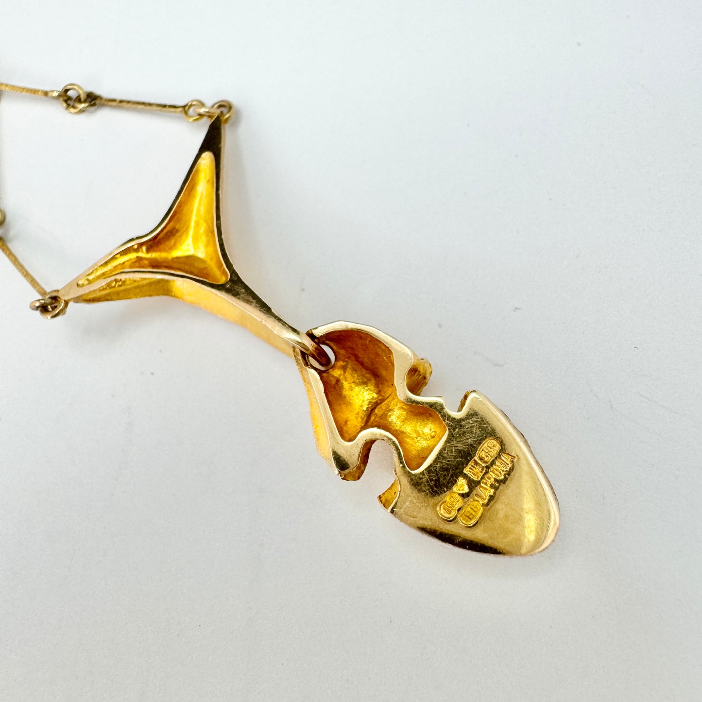 Bjorn Weckstrom for Lapponia, Finland 1978. Vintage 14k Gold Platinum Pendant Necklace. Design: Kaira.