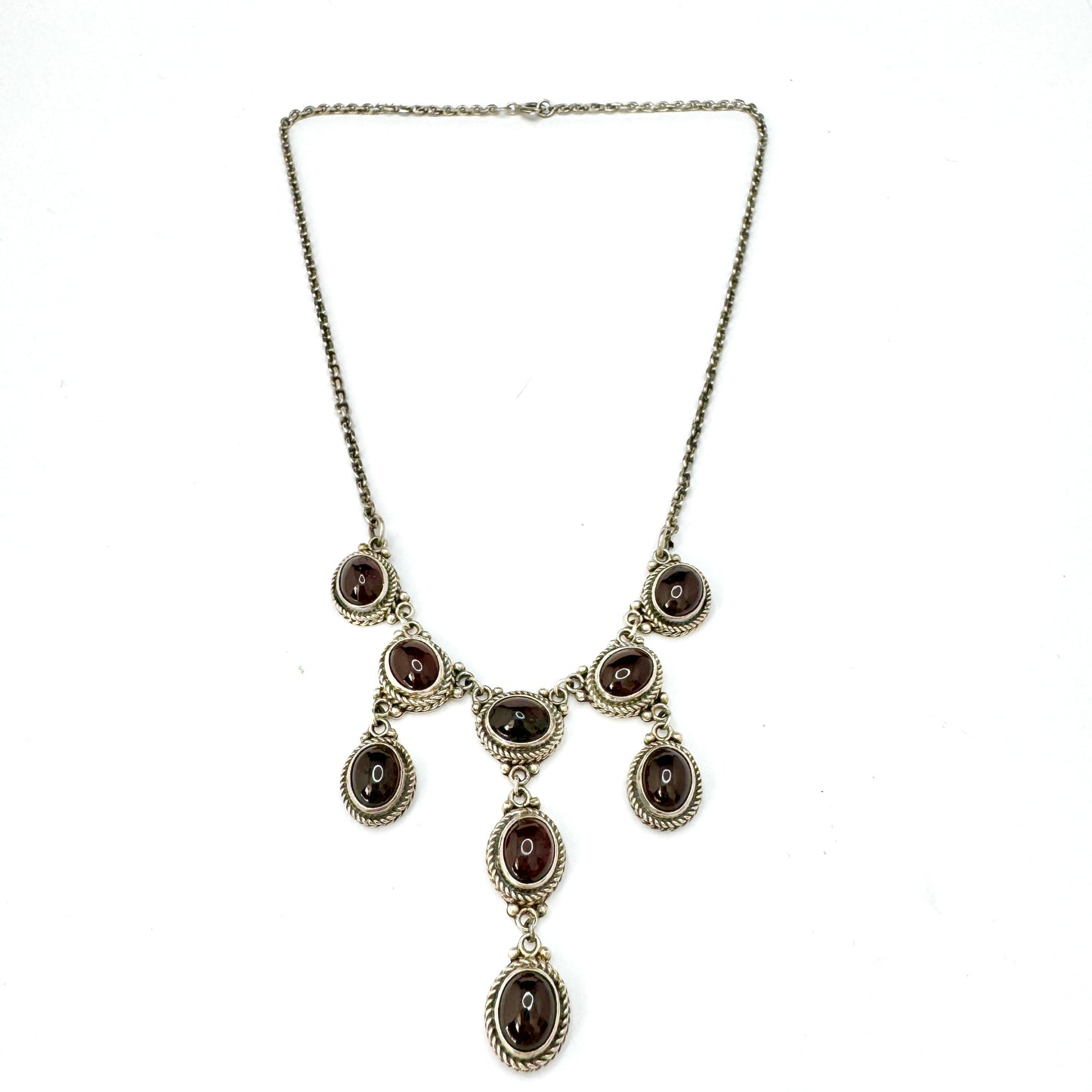 Vintage Sterling Silver Garnet Festoon Necklace.