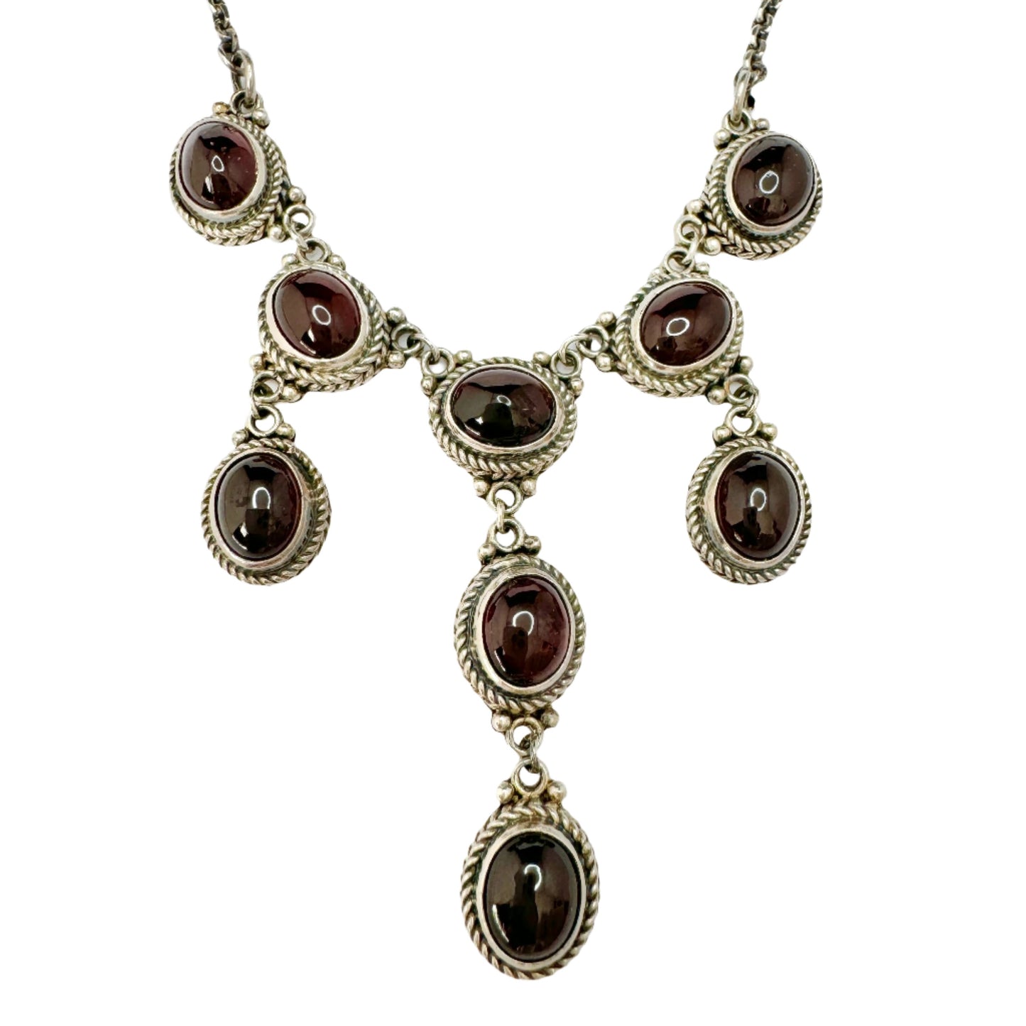 Vintage Sterling Silver Garnet Festoon Necklace.