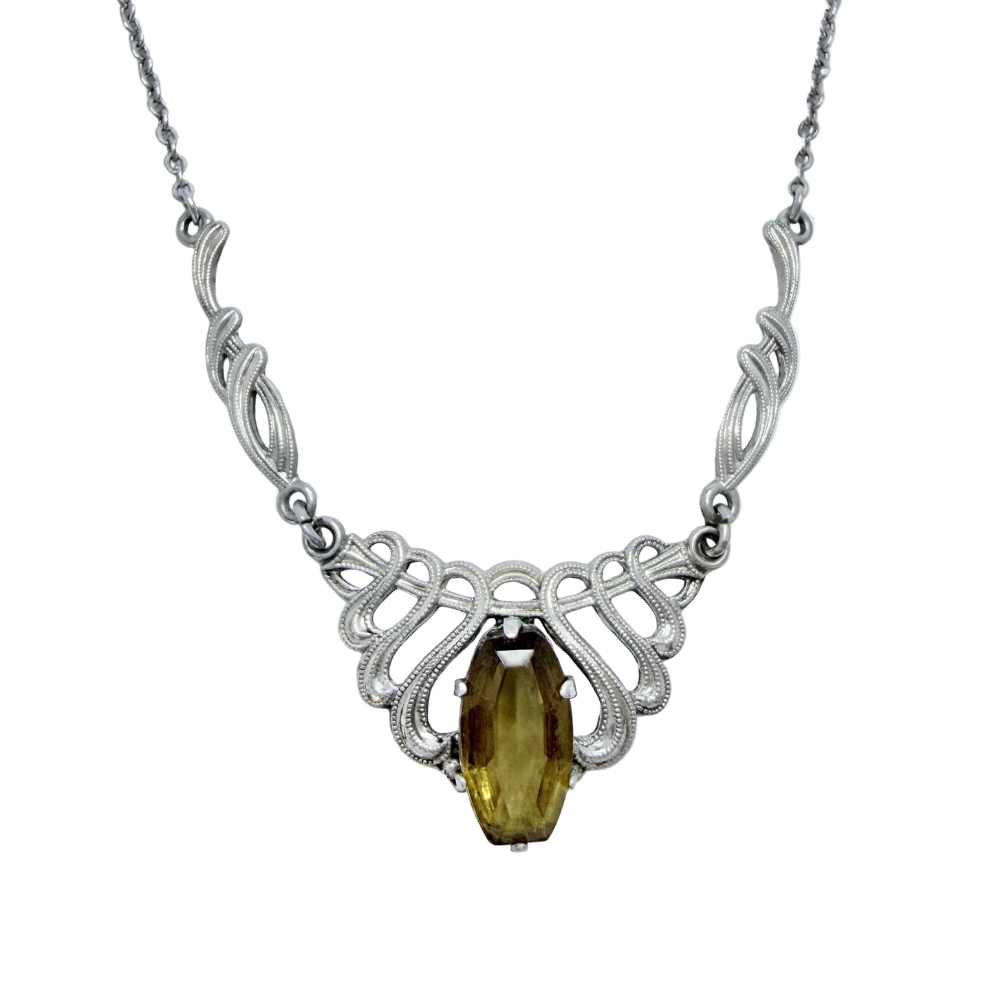 Germany c 1920s. Art Nouveau Solid Silver Paste Stone Pendant Necklace.