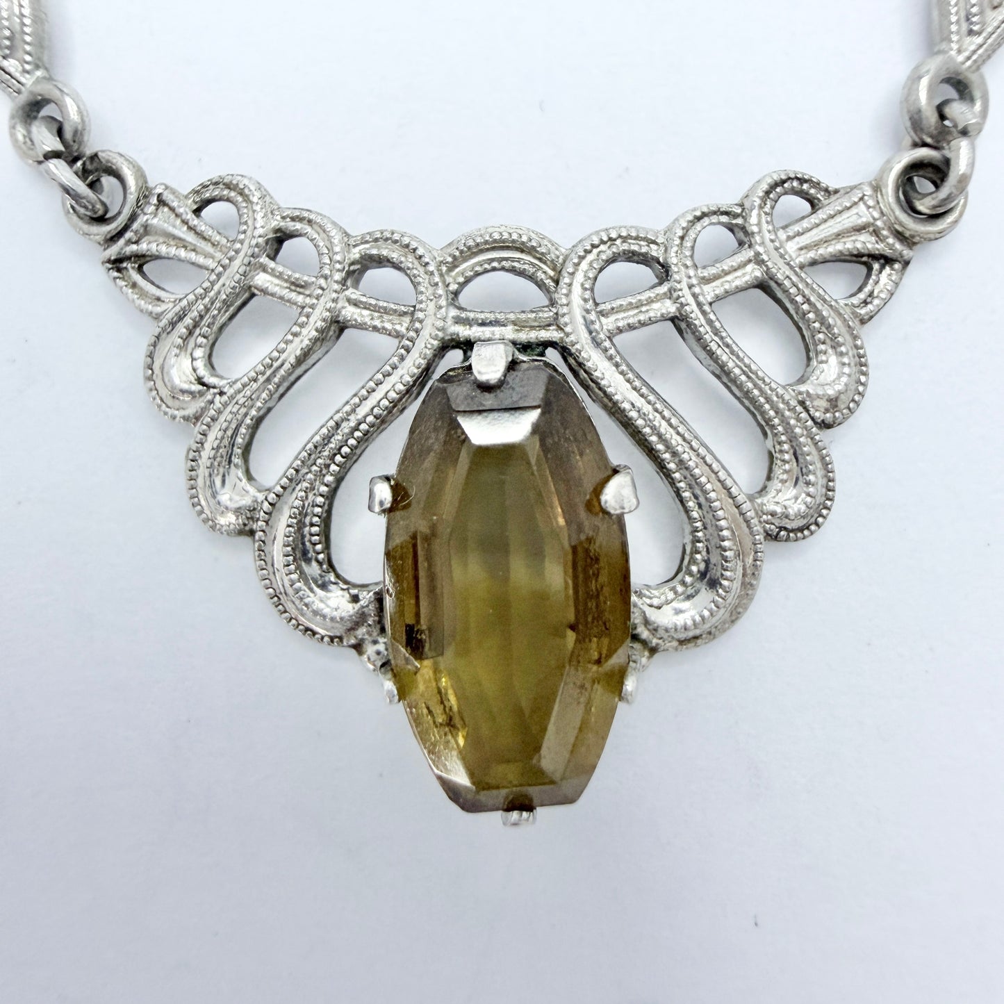 Germany c 1920s. Art Nouveau Solid Silver Paste Stone Pendant Necklace.