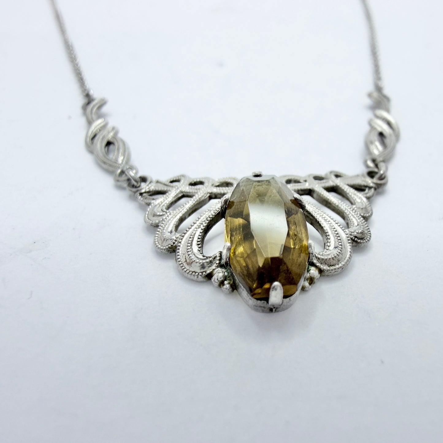 Germany c 1920s. Art Nouveau Solid Silver Paste Stone Pendant Necklace.