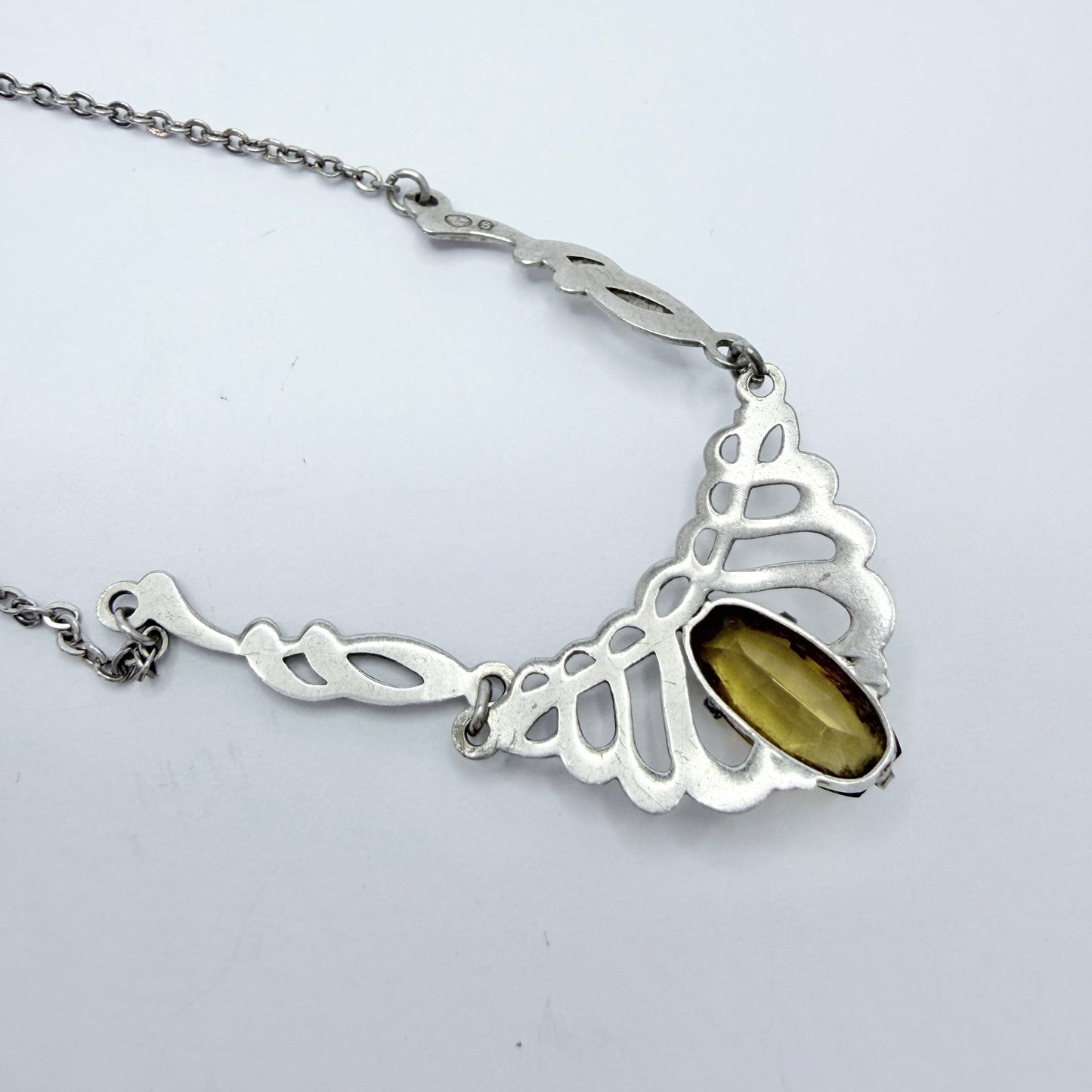 Germany c 1920s. Art Nouveau Solid Silver Paste Stone Pendant Necklace.